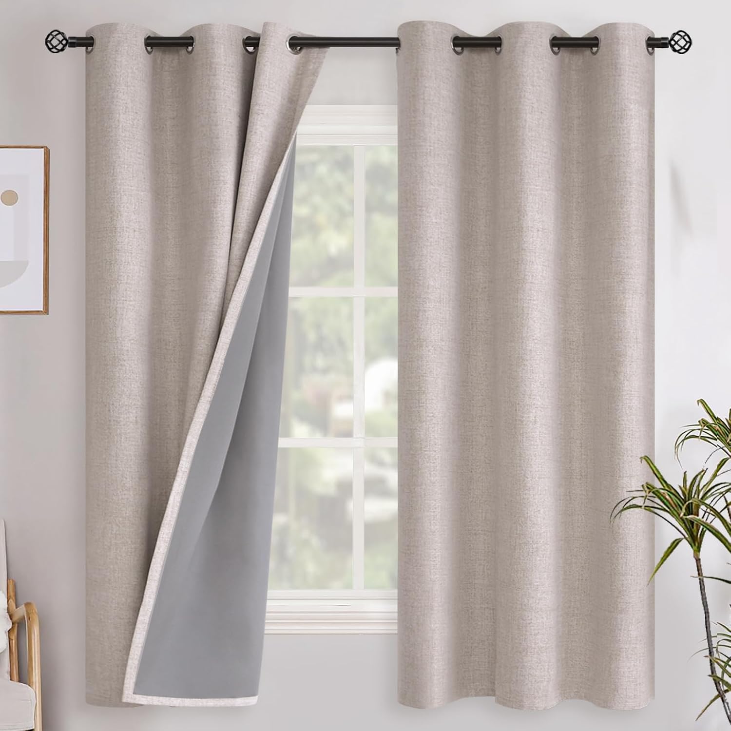YoungsTex Linen Blackout Curtains for Bedroom, Textured Room Darkening Window Drapes with Grommet Thermal Insulated Heat Bolcking for Livin…