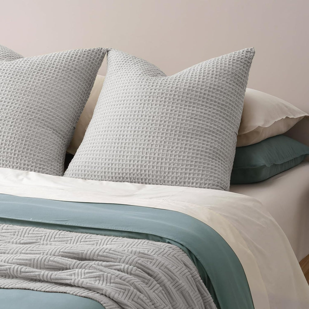 Phf Ultra Soft Waffle Weave Euro Shams Pillow Covers, No Filling, 2 Pack 26" x 26" Bed Cushion Covers, Breathable & Skin-Friendly Bed Pillo…