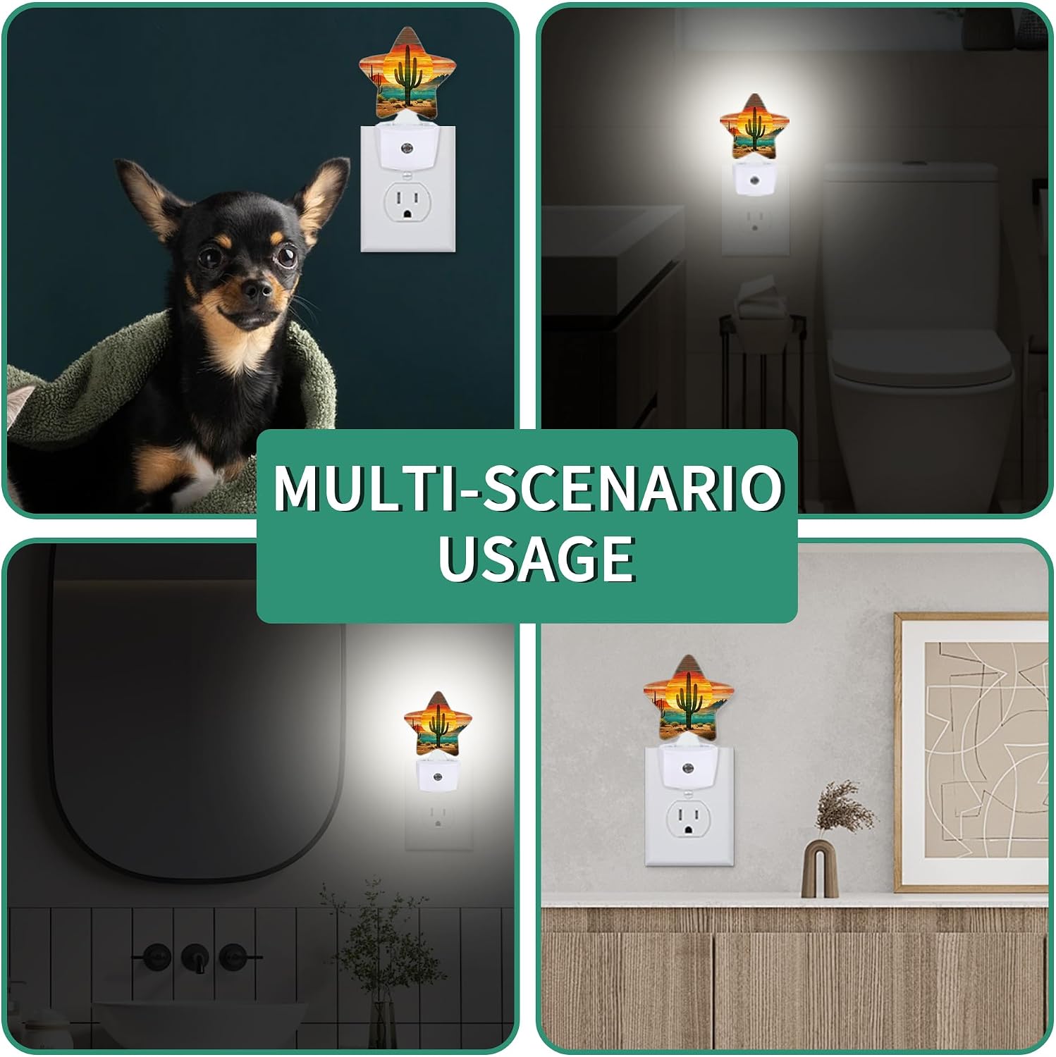 Tropical Cactus Star Night Light Plug in, Decorative Night Light for Kids Room Nursery Bedroom, Soft Glow Sensor Lamp for Hallway…