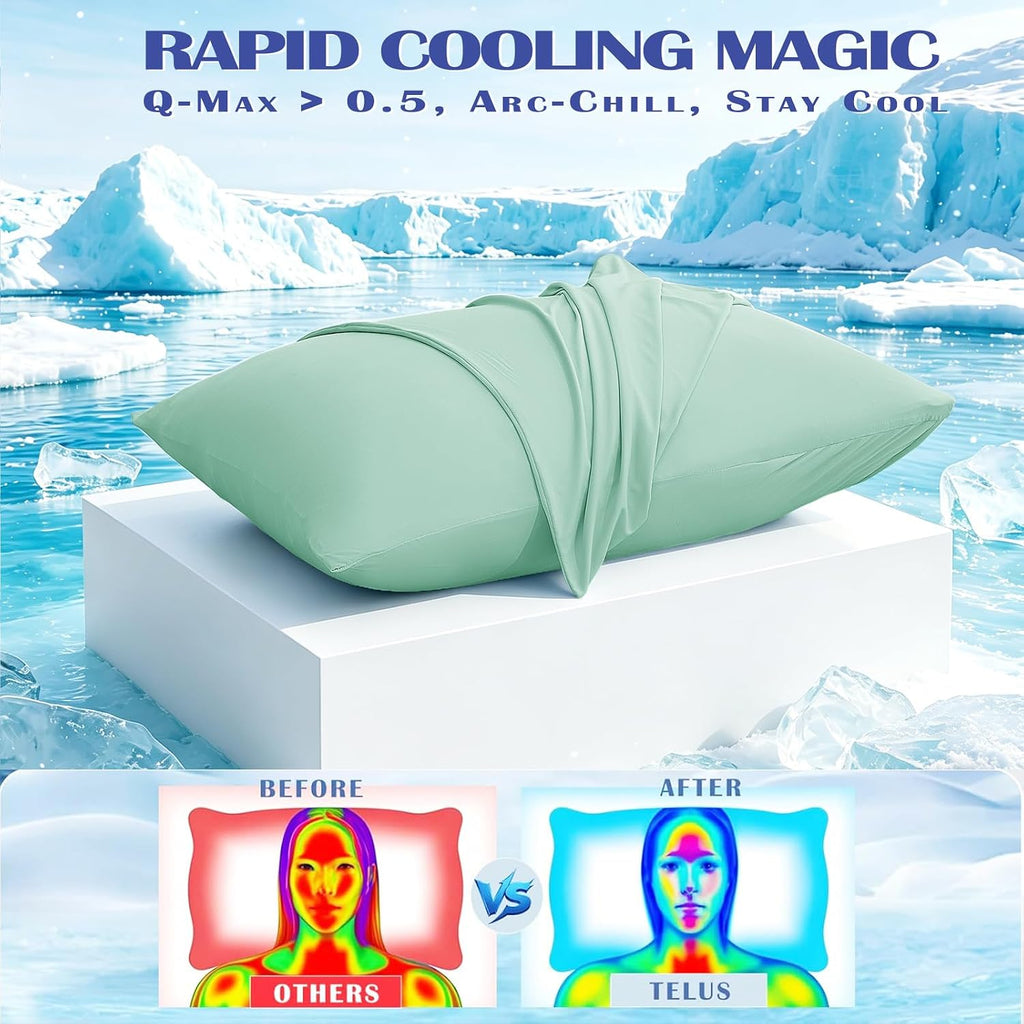 TELUS Cooling Pillowcases Queen Size 2-Pack, Silky Soft Breathable Pillow Case with Envelope Close, Stay Cool Pillow Cover for Hot…