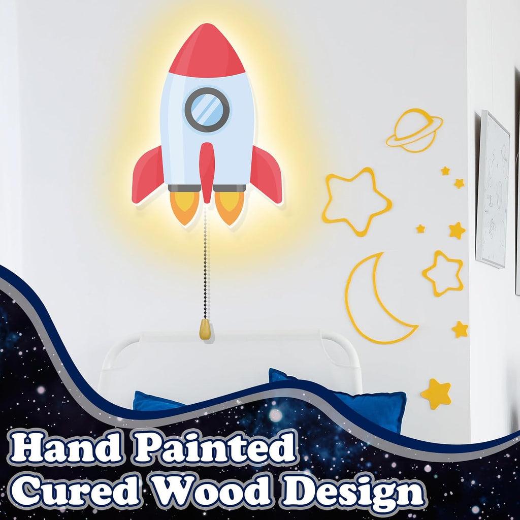 Aurelema Space Rocket Night Light Wall Lamp Sleeping Nursery Lighting Cute Floating Battery Operated Hanging Lamp for Baby Boys Girls…