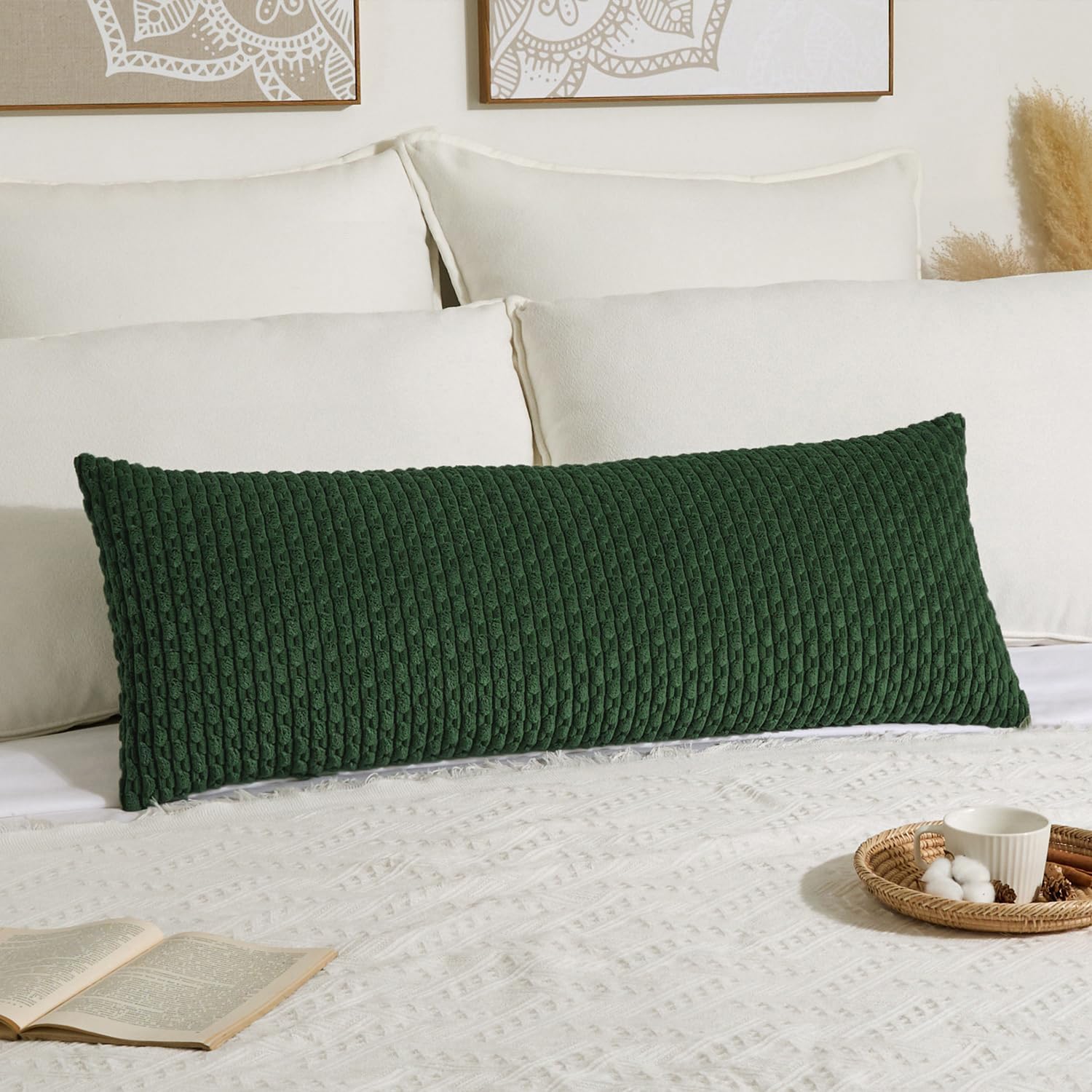 KevinTextile Kevin Textile 20x54 Inch Long Body Lumbar 1 Pack Boho Decorative Throw Pillow Cover Soft Striped Corduroy Rectangle Cushion Ca…