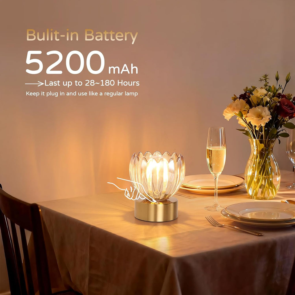 Shenmoyl Cordless Small Table Lamp with 5200mAh Battery & Touch Control, Battery Operated Tulip Table Lamp with 3 Colors, Rechargeable…