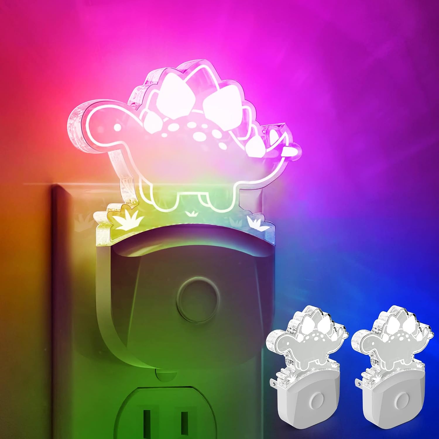 L LOHAS LED Night Light for Kids with Dusk to Dawn Sensor, Dinosaur Nightlight for Boys, Stegosaurus LED Night Light Plug in, RGB + Soft…