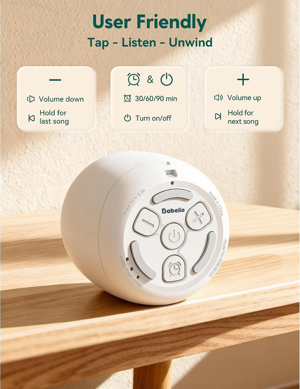 Babelio White Noise Sound Machine (Pocket Mini Pro) | 1000mAh Large Battery, 25 Non-looping Sounds for Adults, Kids & Babies, Timer, Memory…