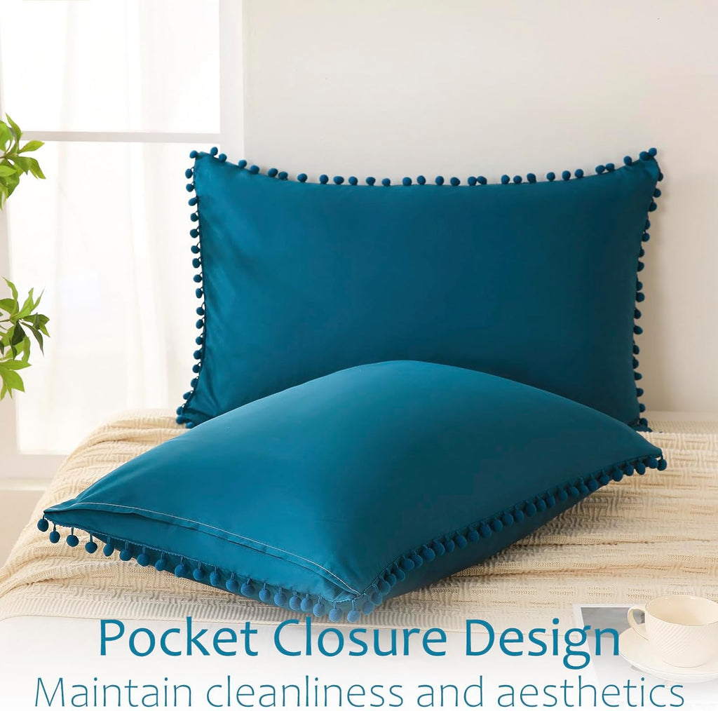 Moveover Move Over Teal Blue Body Pillow Cover 20x54 Body Pillow Cover Cute Pom Poms Fringe Design Soft Microfiber Boho Chic Home Decor Lon…