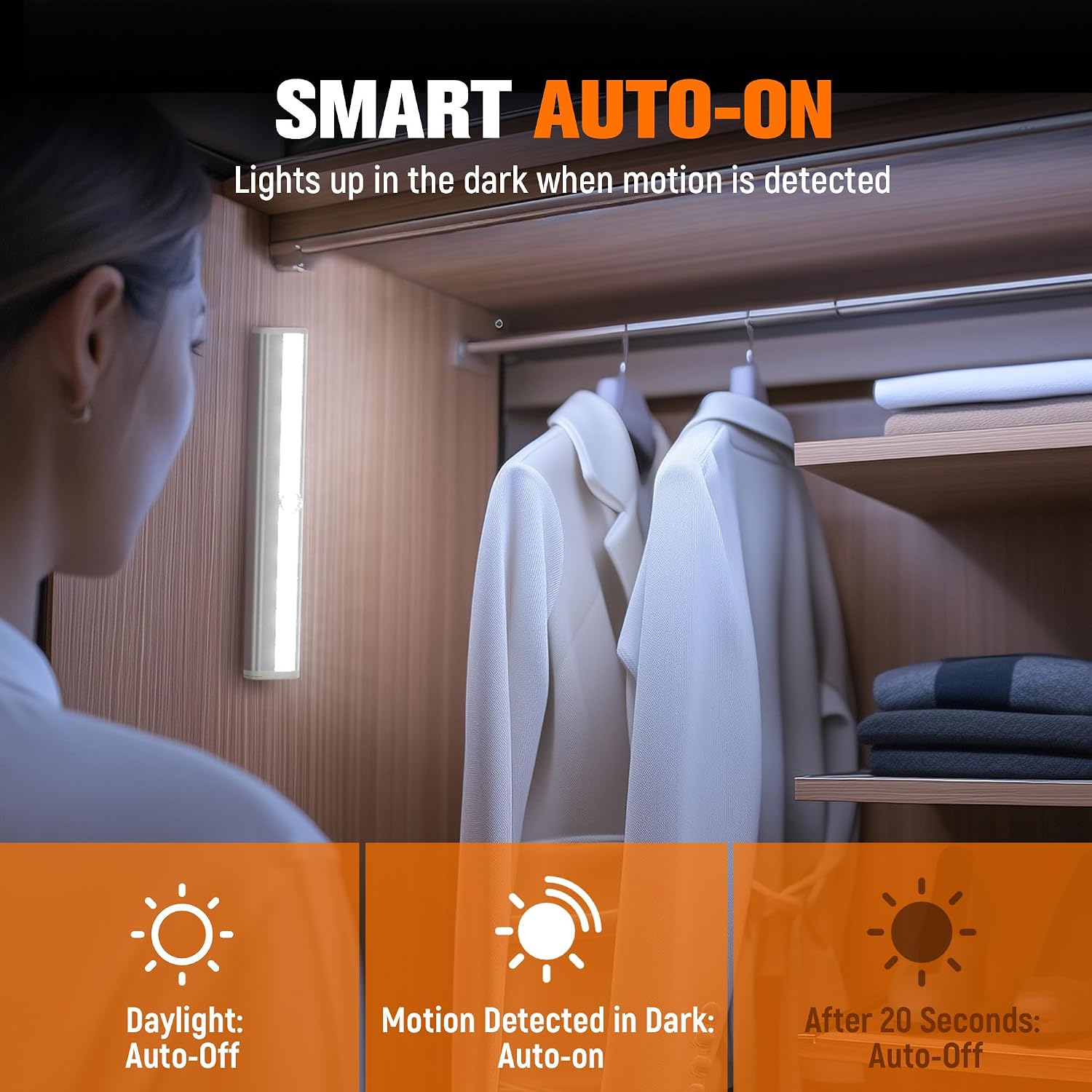 Molrebe Motion Sensor LED Lights, 6 Pack Battery Operated 10 LED Motion Closet Light, Stick-On Anywhere Magnetic Night Light Bar for…