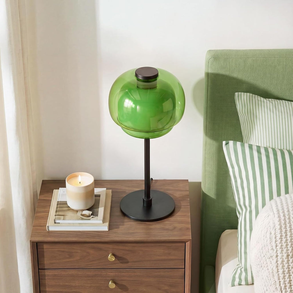 Nordic Colorful Glass Table Lamp, 16" Tall Modern Art Glass Bedside Lamp with Metal Base, E26 Socket, Vintage Scandinavian Decor Accent…