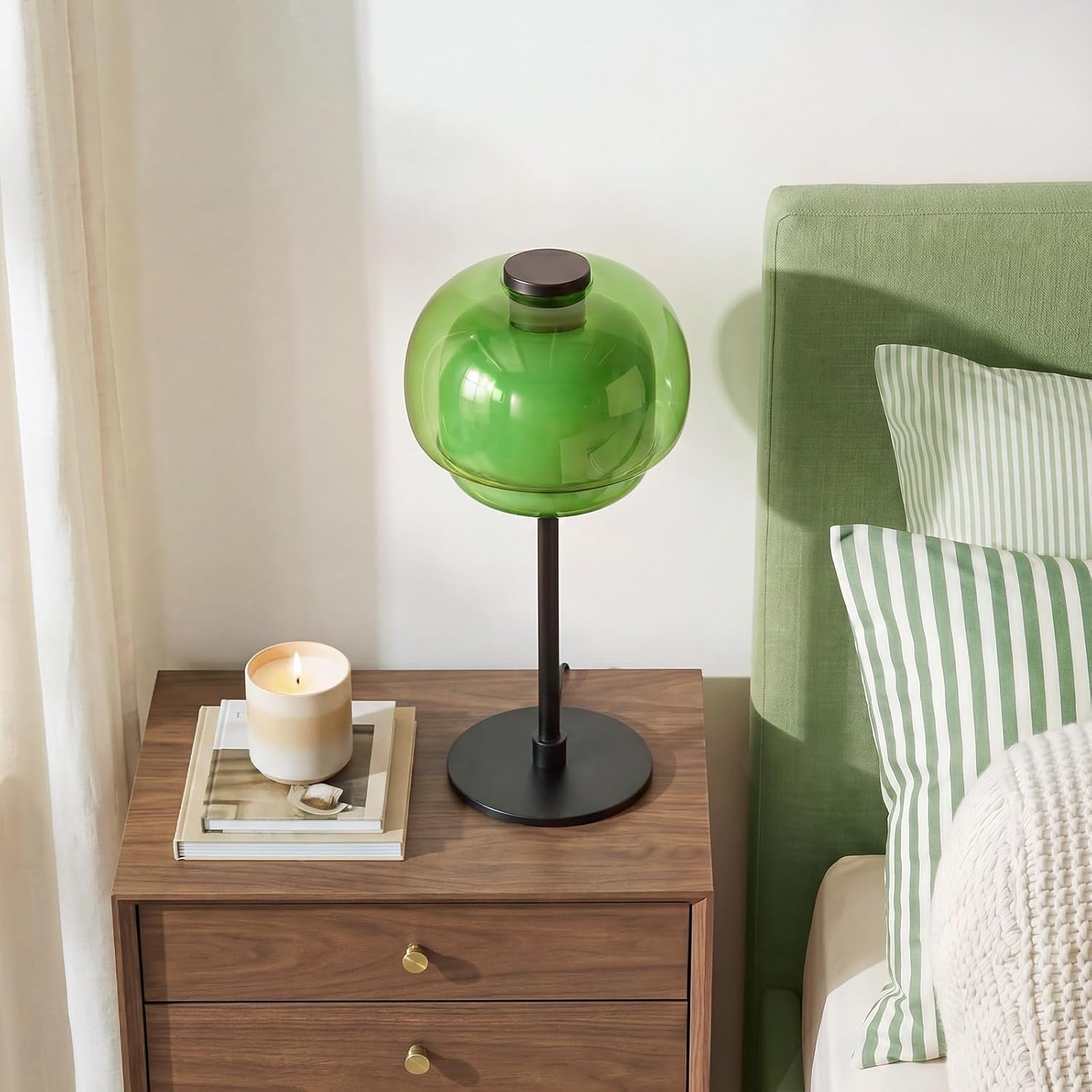 Nordic Colorful Glass Table Lamp, 16" Tall Modern Art Glass Bedside Lamp with Metal Base, E26 Socket, Vintage Scandinavian Decor Accent…