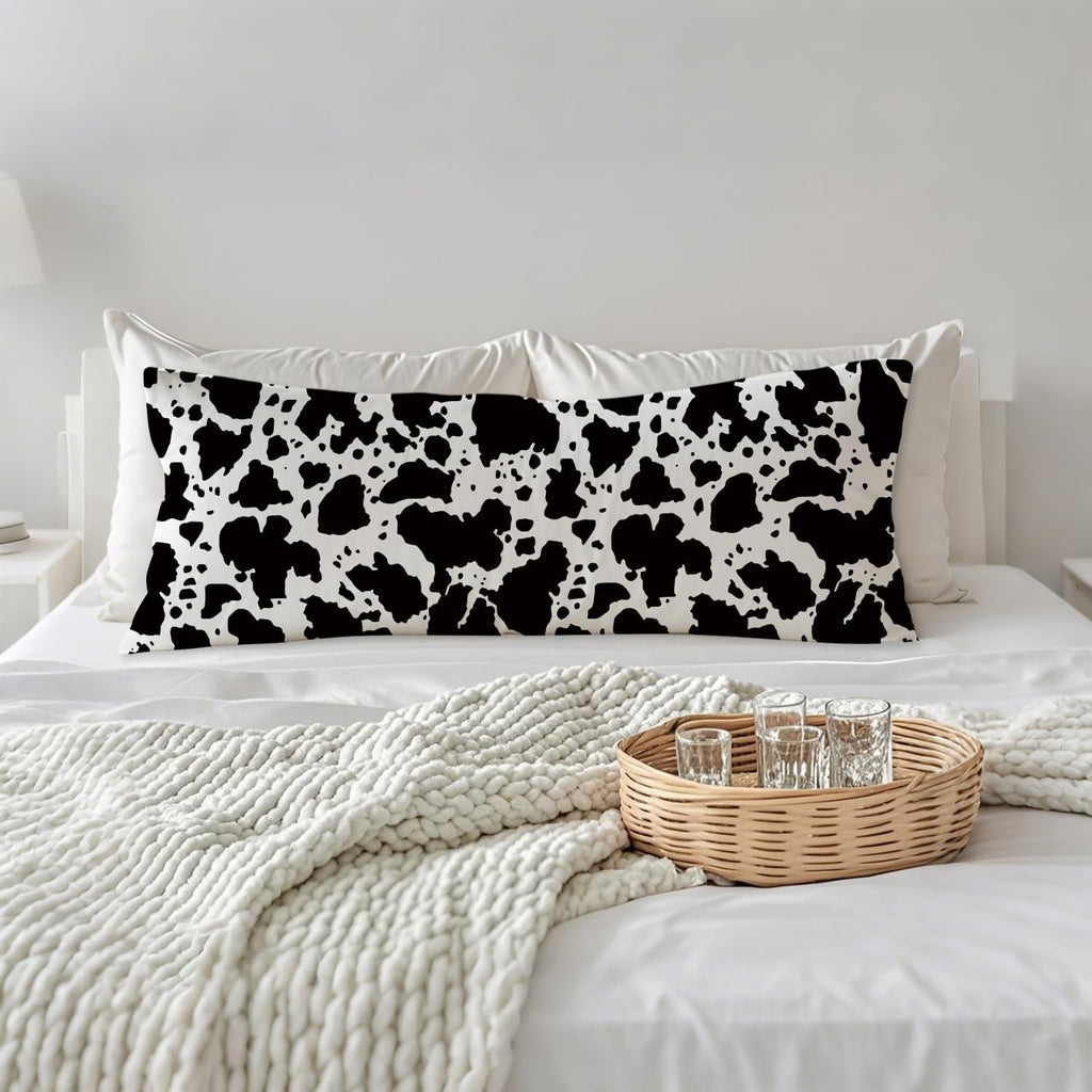 Cow Print 20x54 Body Pillow Cover, Rustic Farmhouse Decor, Black and White Cow Cowhide Skin Print Decorative Long Body Pillow Cases for…