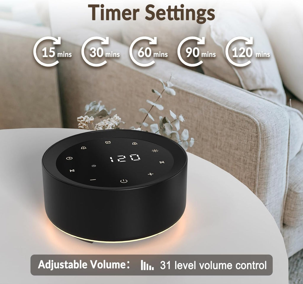 White Noise Machine with Alarm Clock & Night Light for Babies and Adults, 20 Soothing Sounds, Glare-Free Upward Display, Touch Control…