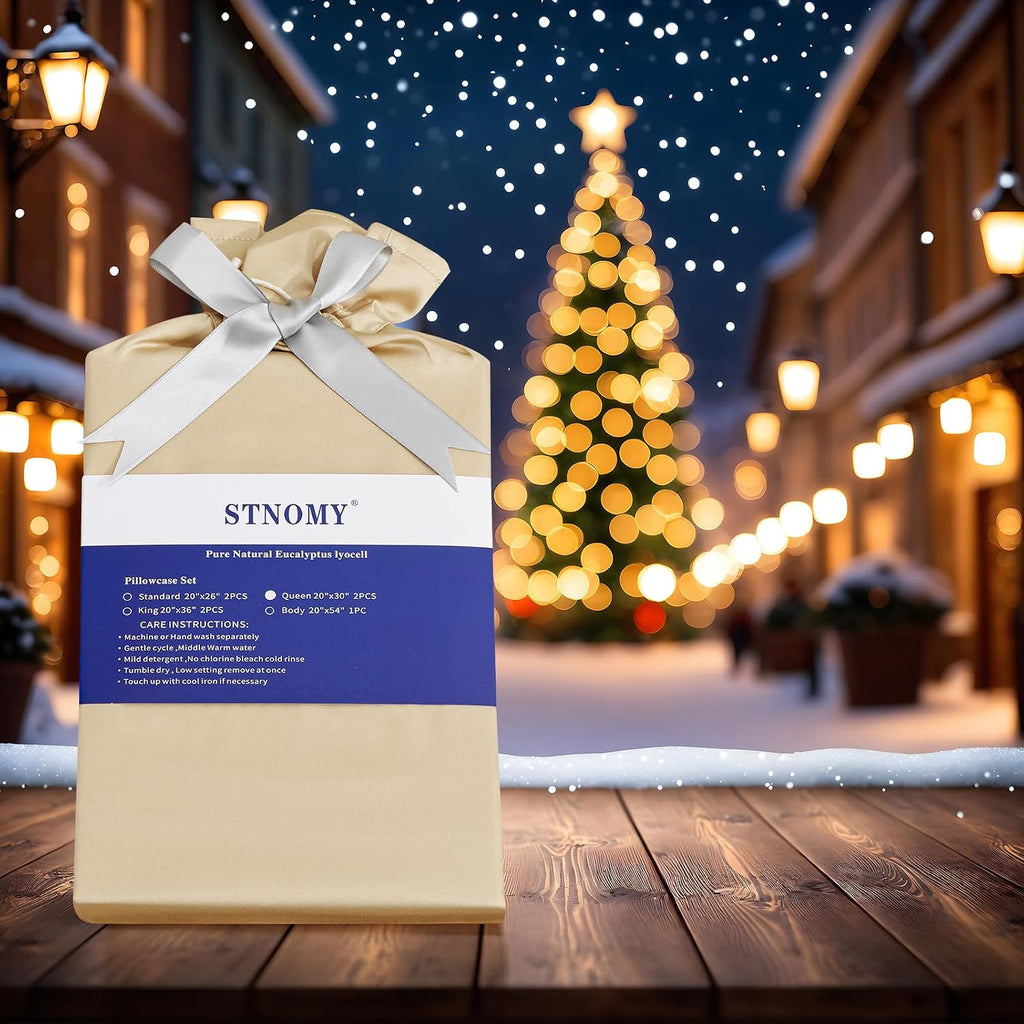 Stnomyhome Eucalyptus Tencel Cooling Pillowcase 2 Pack King Champagne | Moisture Wicking for Night Sweats | 3X Faster Drying | Oeko-TEX Cer…