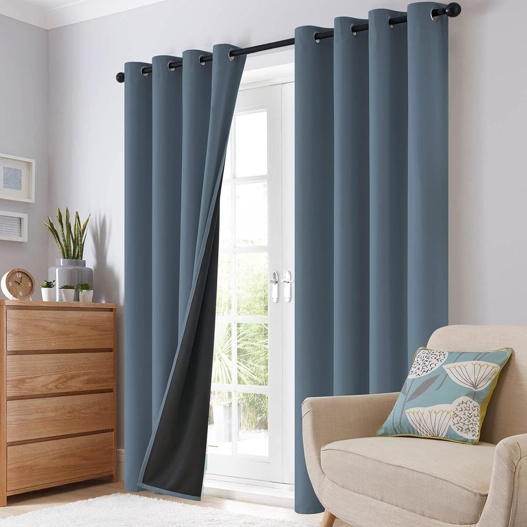 SimpleHome 100% Blackout Curtains for Bedroom, Thermal Insulated Grommet Window Drapes Room Darkening Stone Blue Curtains for Living Room wi…