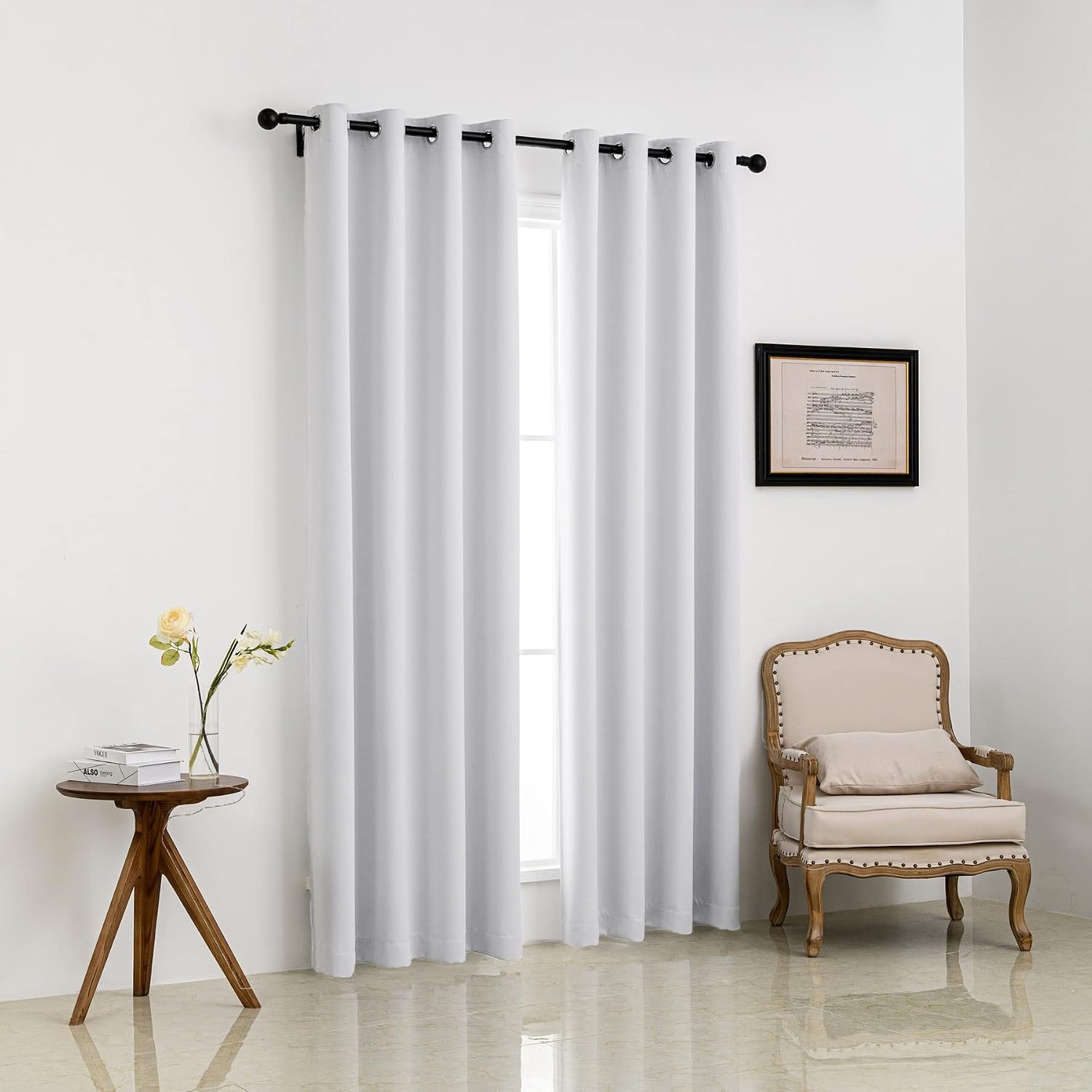 Pickluc Greyish White Blackout Curtains with Grommet 96 Inches Long 2 Panels Burg, Light Blocking Window Drapes for Living Room, Privacy Pr…