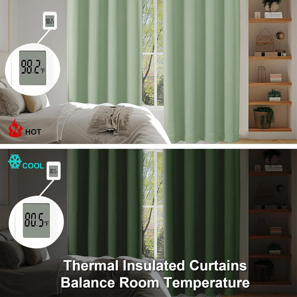 Simplebrand Ava Light Green Short Blackout Curtains for Bedroom 54 Inches Long 2 Panels Set, Solid Thermal Insulated, Energy Saving Window…