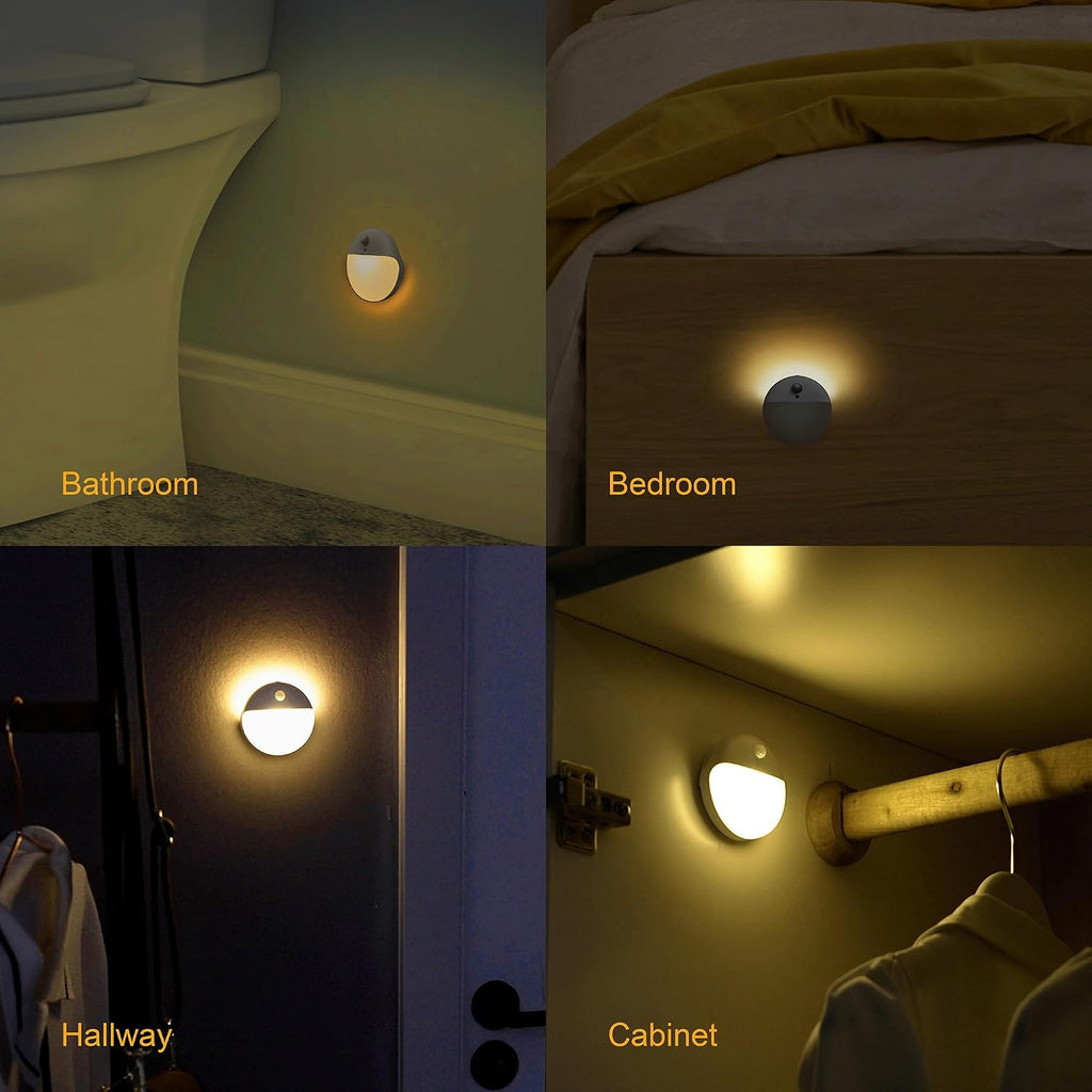 YUNLEX 2 Pack Motion Sensor Night Light, Gold Yellow, 3 Lighting Modes, Stepless Dimming, Battery-Powered, Dimmable LED, Suitable for…