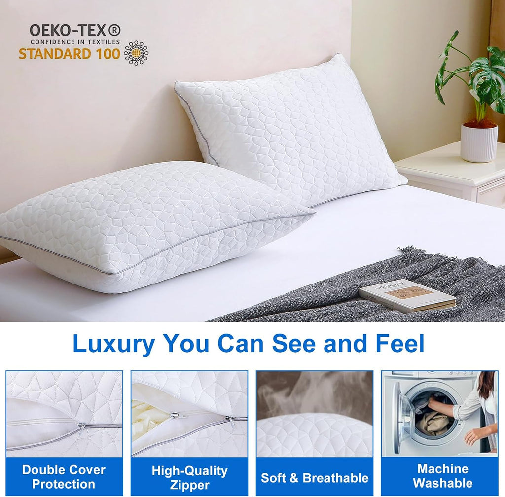 Seyfote Cooling Pillows Queen Size Set of 4, Shredded Memory Foam Pillows, Adjustable Firm Bed Pillows Cool Cold Pillow for Hot Side Back S…
