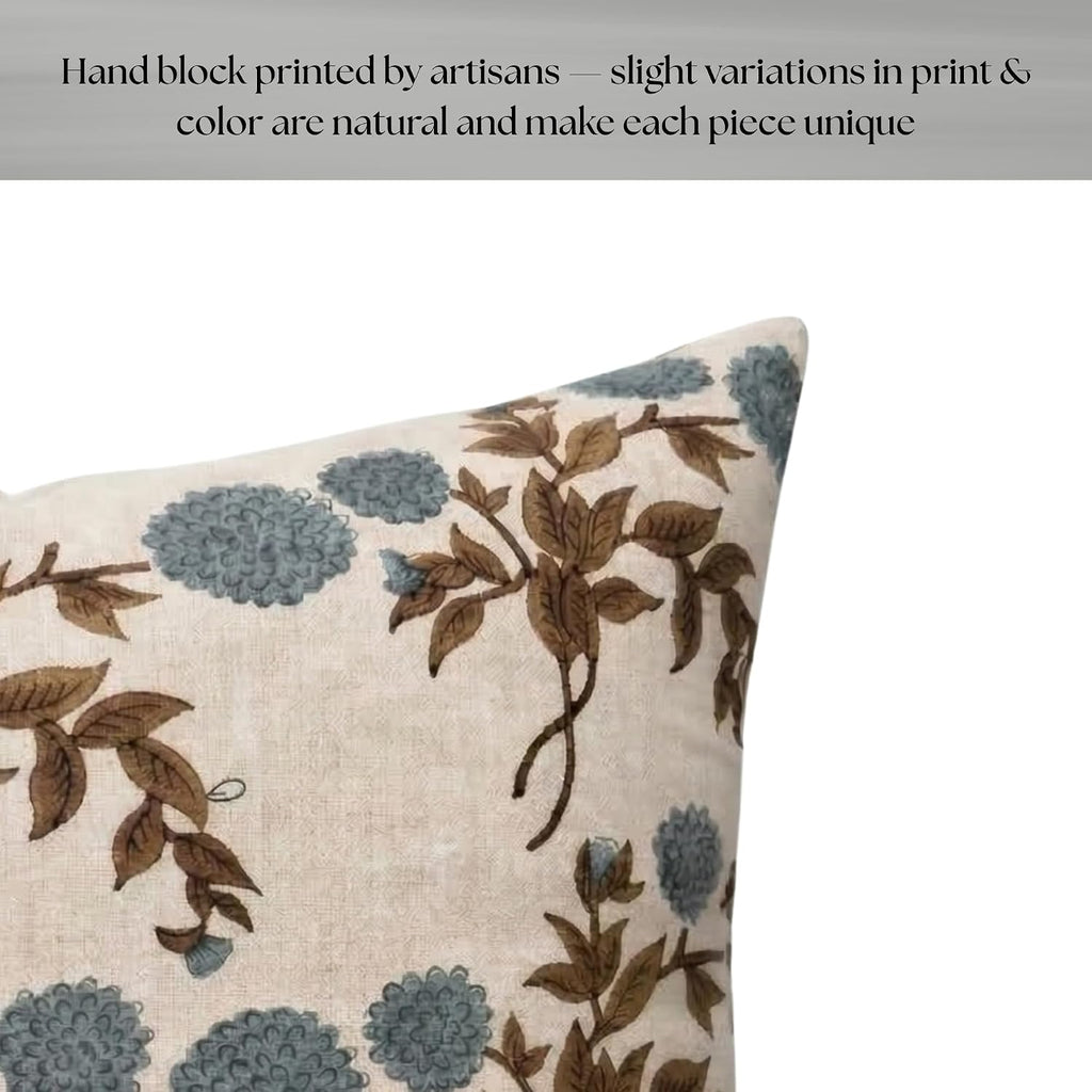 LineandLoop Linen Blue Throw Pillow Covers 18x18 inch Floral Pillows Spring Decorative Pillow Covers for Living Room Bedroom 2 inches cotto…