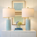 PoKat 23" Light Blue Table Lamps Set of 2, Modern Bedside Lamps for Bedroom, Coastal Ceramic End Table Lamps for Living Room, Ocean…