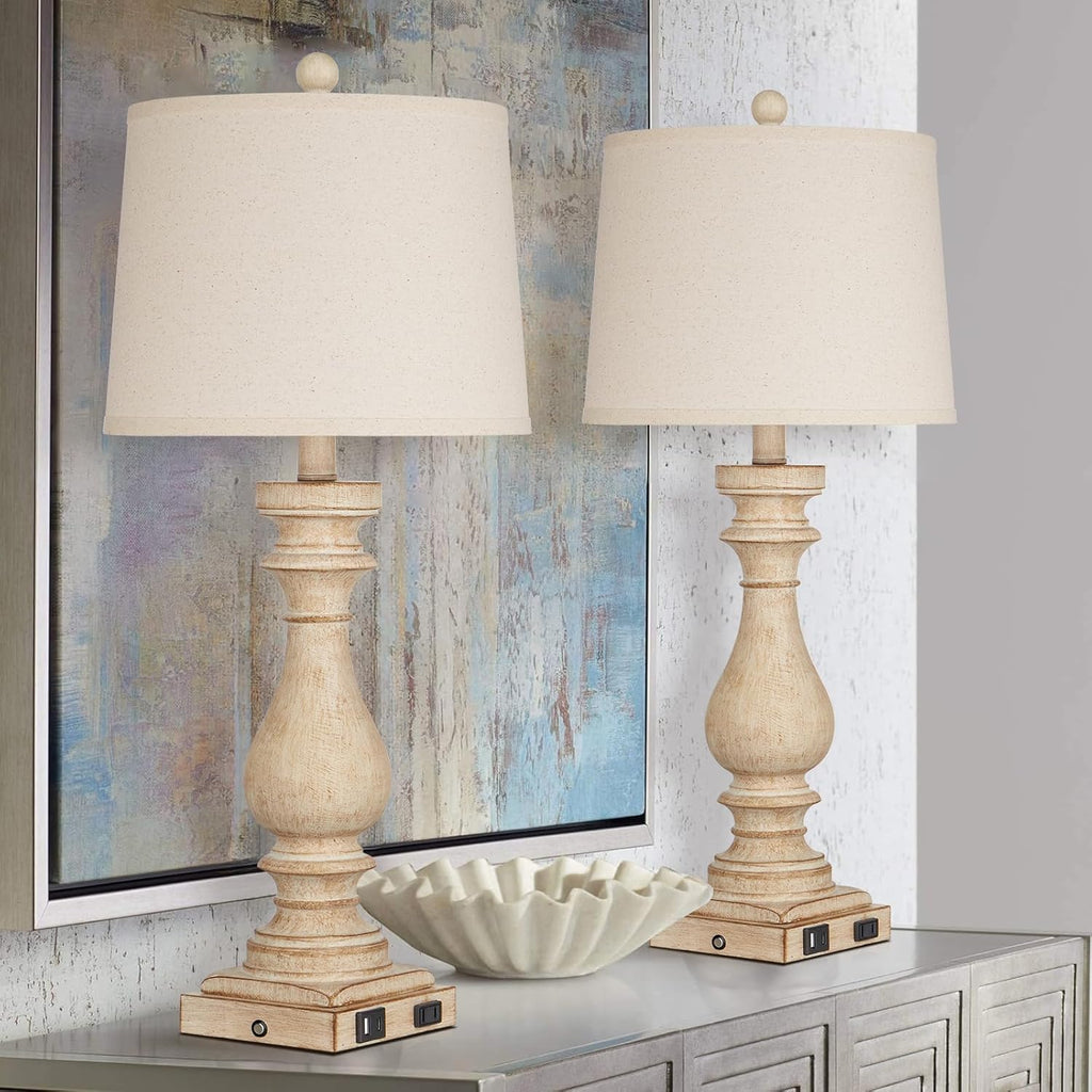 Cinkeda 29" Tall Table Lamp for Living Room Set of 2, Farmhouse Nightstand Bedside Lamps with USB C+A Ports & AC Outlet,3-Way Dimmable…