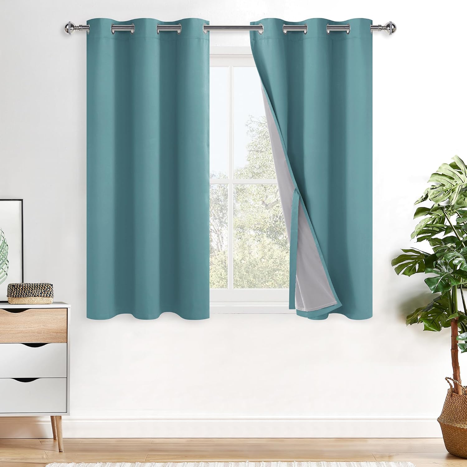 Xwzo 100% Blackout Curtains - Thermal Insulated Black Liner Curtains, Noise Reducing and Heat Blocking Drapes for Hall and Studio Windows w…