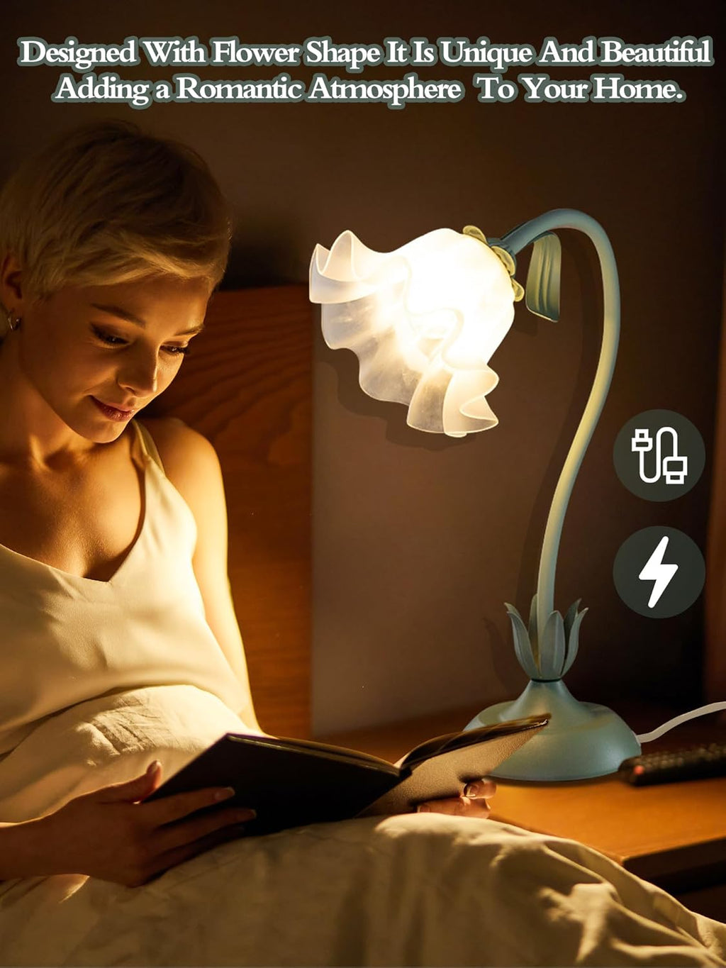 AQDZCNF Flower Table Lamp, LED Reading Light Bedside Vintage Flower Night Light,3 Colors Modes Kawaii Bedside Lamps Decor, Living Room…