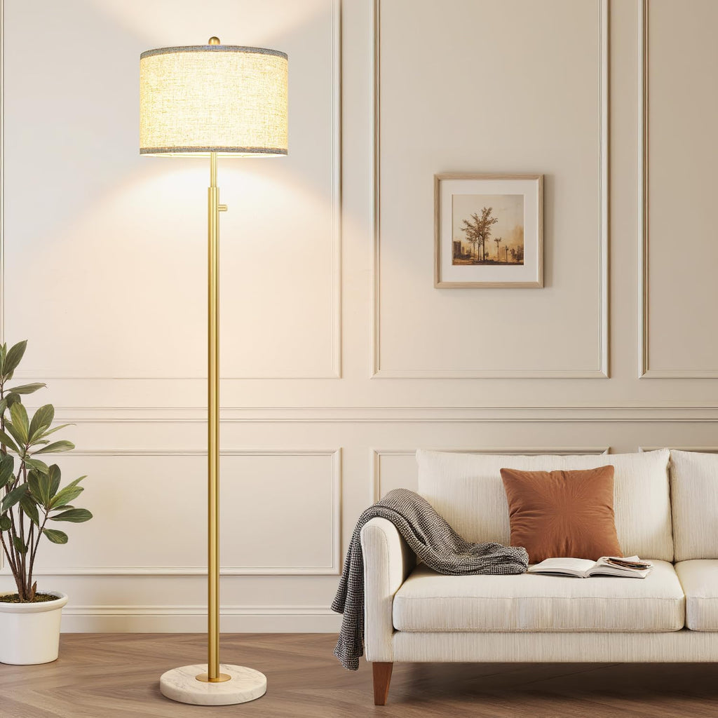 Upgraded】 Dimmable Floor Lamp for Living Room, 11W LED Bulb Included, Modern Standing Lamp with Marble Base, Tall Pole Light with Linen…