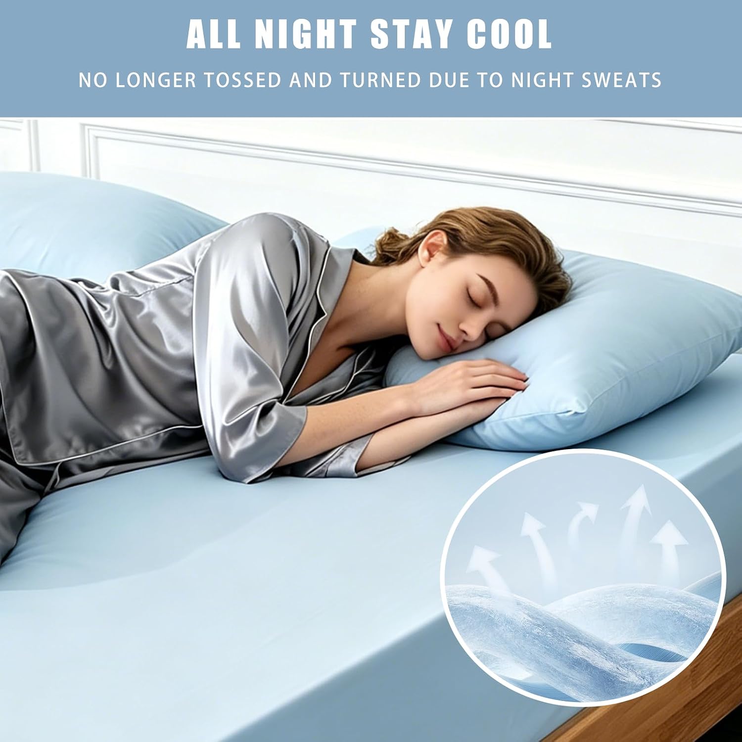 TELUS Cooling Pillowcases Standard Size 2-Pack, Silky Soft Breathable Pillow Case with Envelope Close, Stay Cool Pillow Cover for Hot…