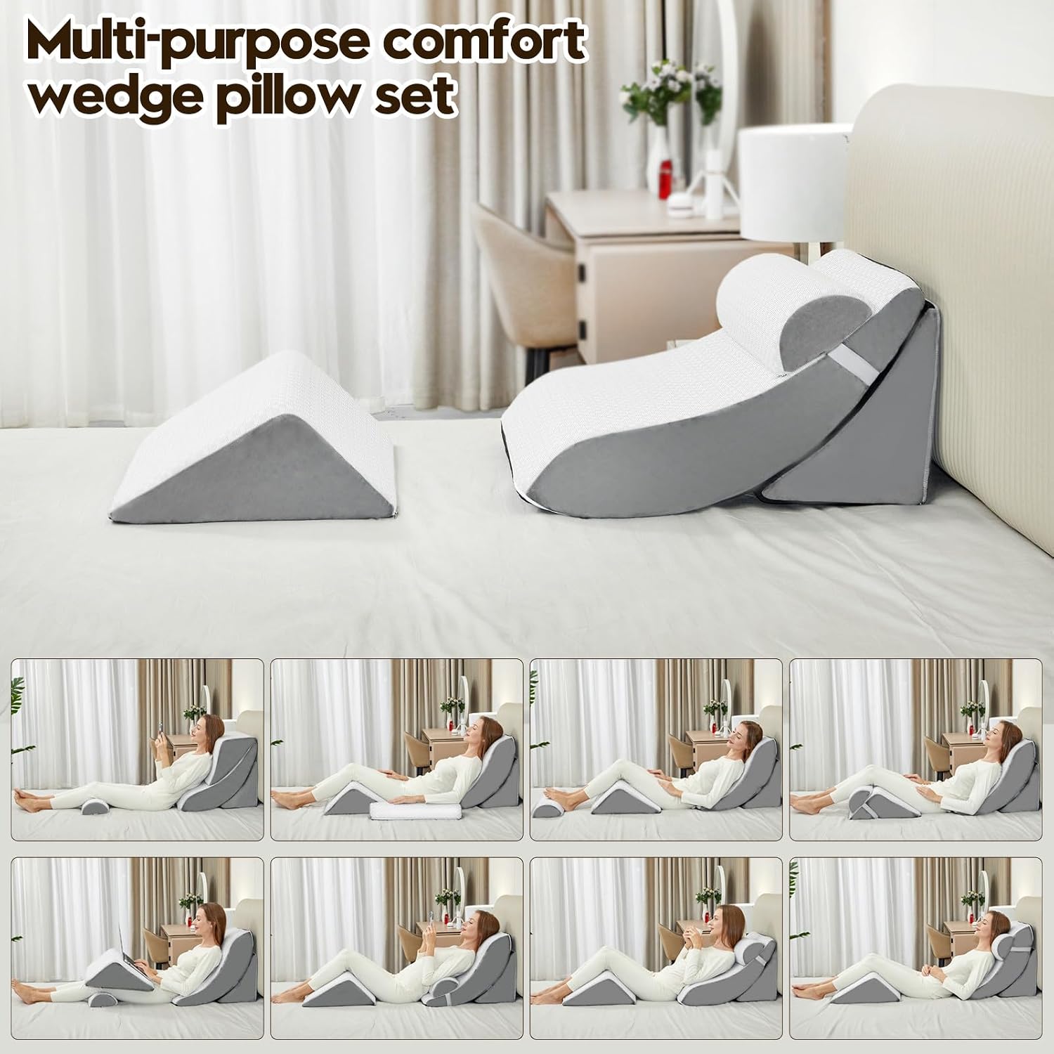 PIASHJOY 4pcs Wedge Pillow Set for After Surgery, Wedge Pillows for Back and Leg Pain, Wedge Pillow for Legs Swelling, Back Support, Po…