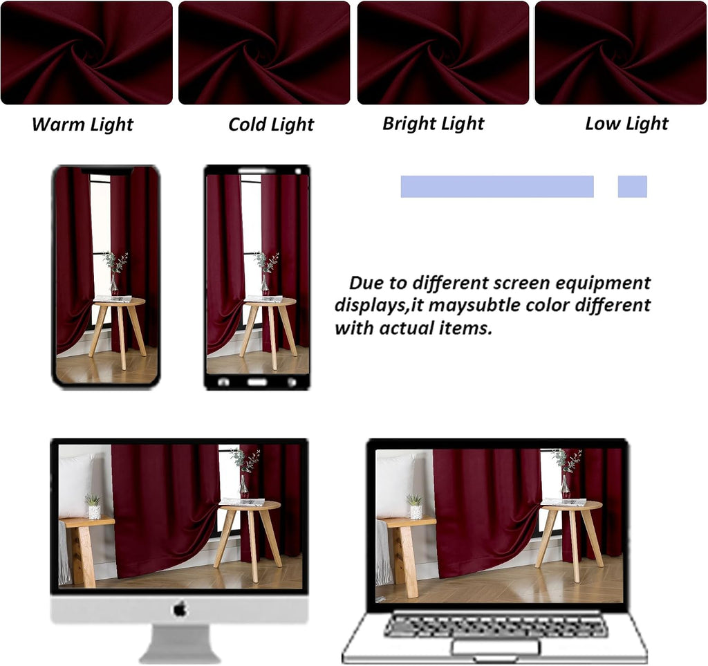 Simplebrand Ava Burgundy Blackout Curtains for Bedroom 84 Inch Length 2 Panels Set, Solid Thermal Insulated Privacy Living Room Window Trea…