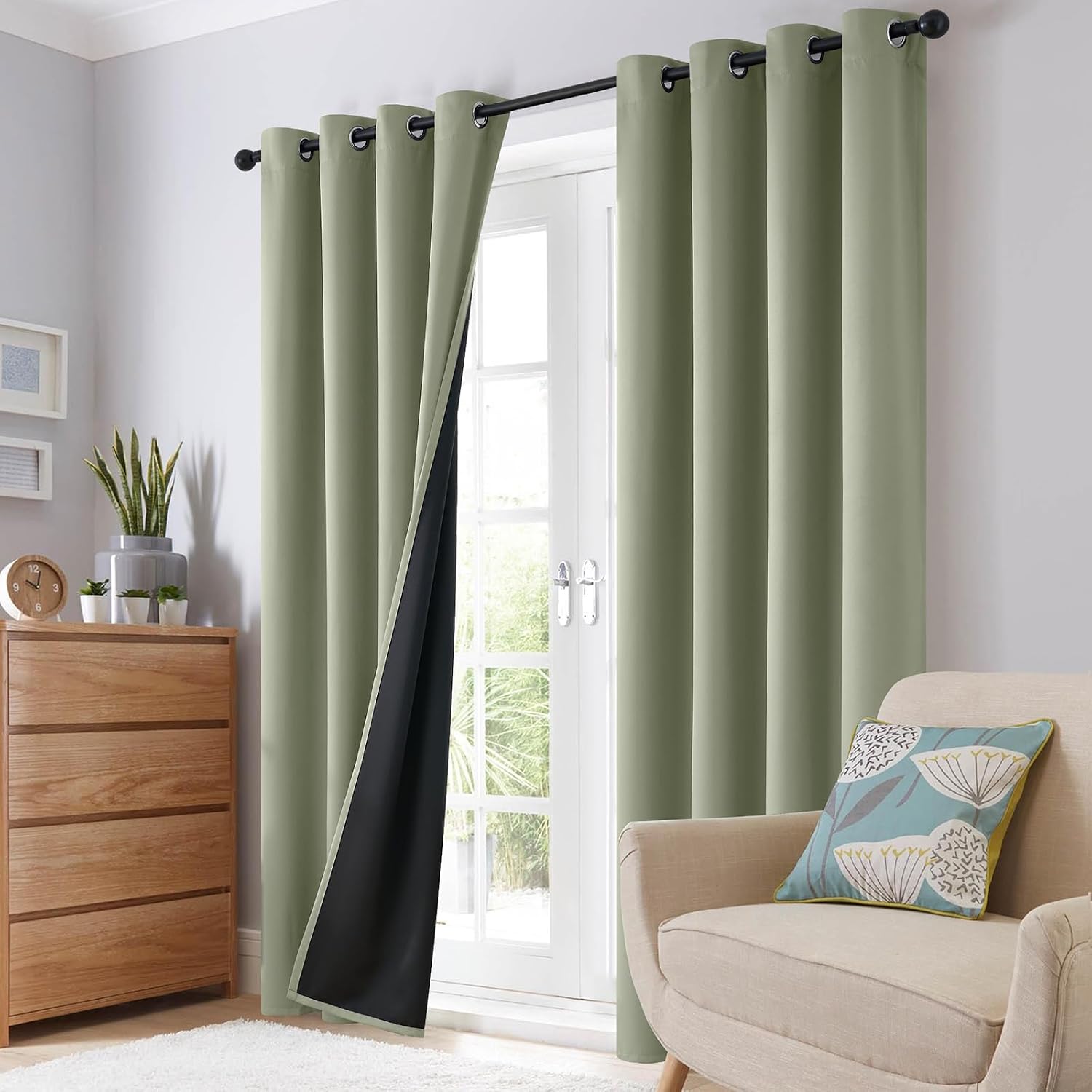SimpleHome 100% Blackout Curtains for Bedroom, Thermal Insulated Light Sage Grommet Window Drapes Room Darkening Curtains for Living Room wi…