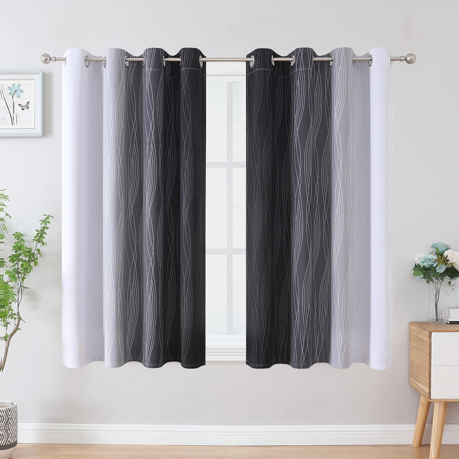 Estelartextiler Estelar Textiler Ombre Greyish White and Black Blackout Curtains & Drapes 54 Inch Length 2 Panels for Bedroom, Thermal Insu…
