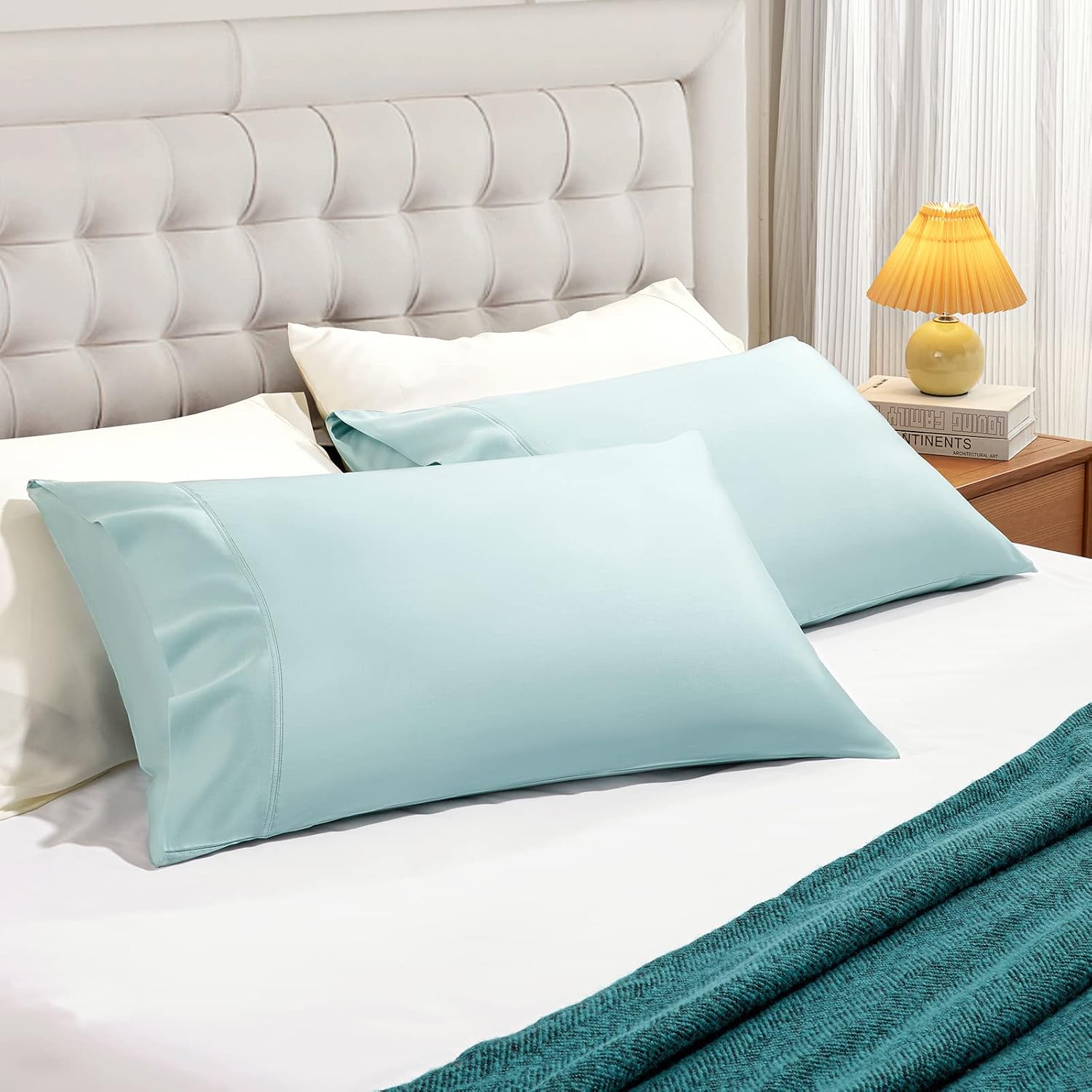 Stnomyhome 100% Eucalyptus Tencel Lyocell Cooling Pillowcase Set of 2, Moisture Wicking, Temperature Regulating, Soft &Smooth Sateen Pillow…