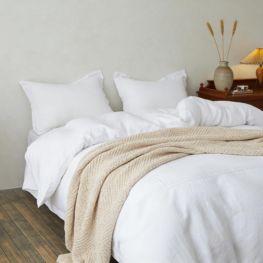Simple&Opulence 100% Washed Linen Duvet Cover Set 78"x86" - 3 Pieces Soft Farmhouse Comforter Cover Set Double Embroidered with Button…