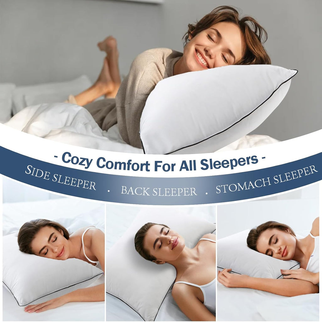 Bpc Luxury Hotel Goose Feather Down Pillows Queen Size Set of 2, Medium Firm Bed Pillows for Sleeping, Organic Cotton Cover, Soft Yet Suppo…