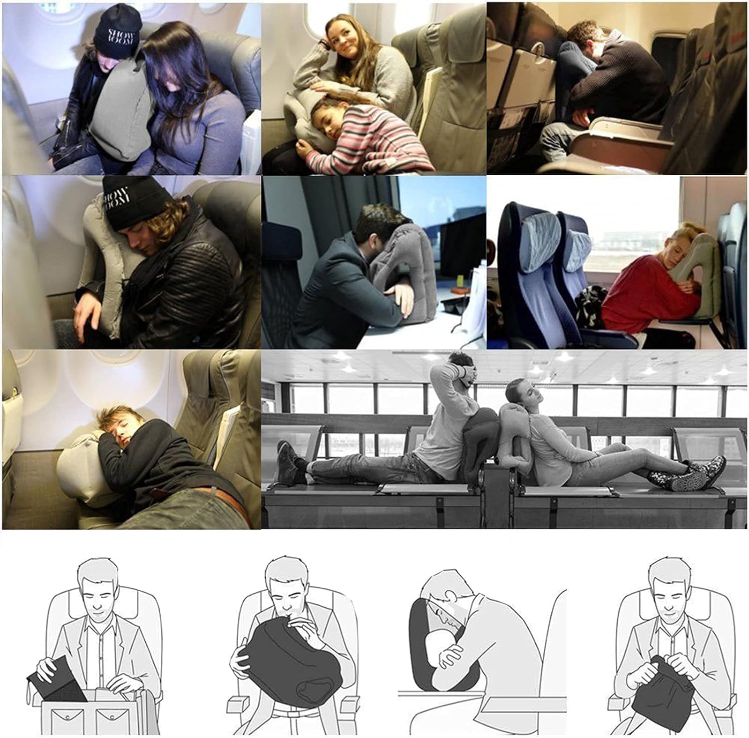 Inflatable Travel Pillow, Airplane Neck Pillow for Sleeping, Supports Head and Chin for Airplanes, Trains, Cars and Office Napping with 3D…