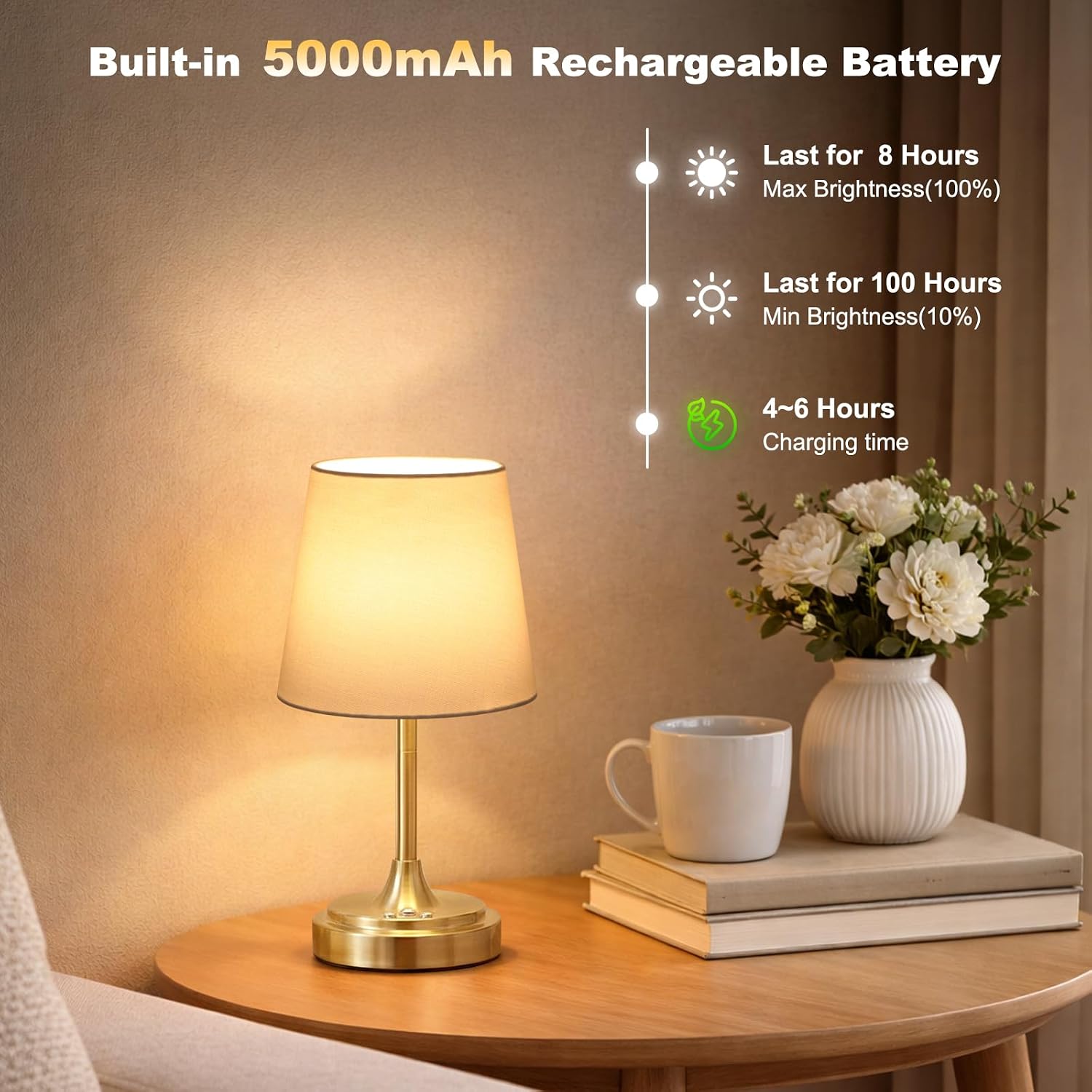 Wowag Small Cordless Table Lamp Rechargeable,5000mAh Battery Operated Desk Lamp,3 Colors & 7 RGB Stepless Dimmable, Touch Ambient Light…