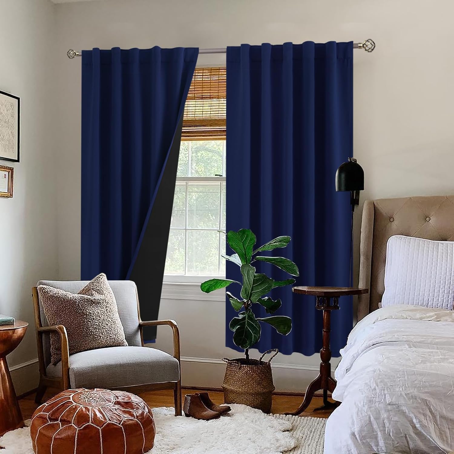 BGment Navy Blue 100% Blackout Curtains 72 Inches Long with Reducing Noise Liner, Rod Pocket and Back Tab Double Layer Full Room…
