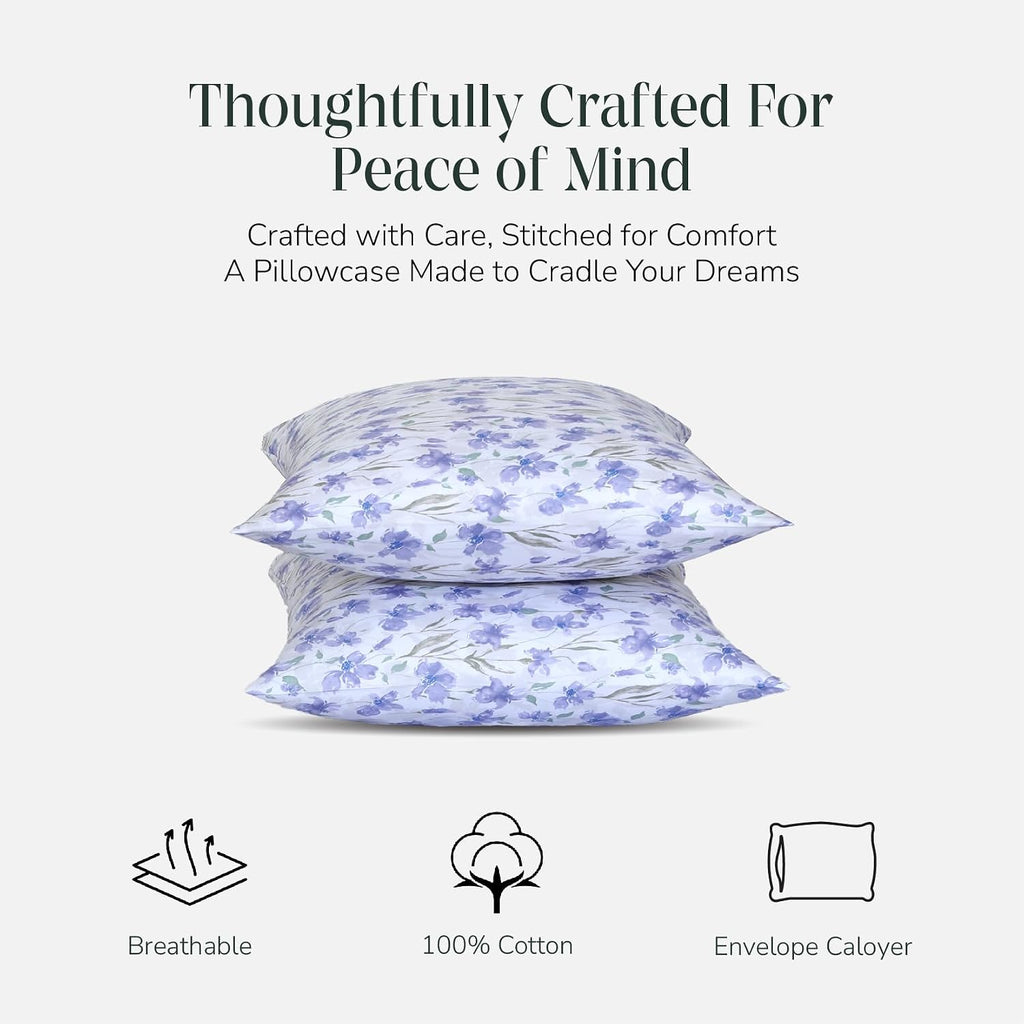 Feather & Stitch 300 TC 100% Cotton Standard Size Pillowcases 2 piece, Ultra Soft Set of 2 Sateen Weave Pillow Covers with Envelope…