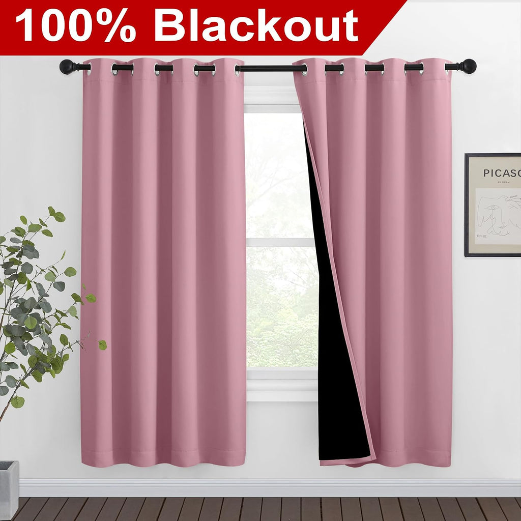 Nicetown Crystal Pink Full Shade Curtain Panels, Pair of Thermal Insulated & Energy Efficiency Blackout Curtains for Living Room Windows, L…
