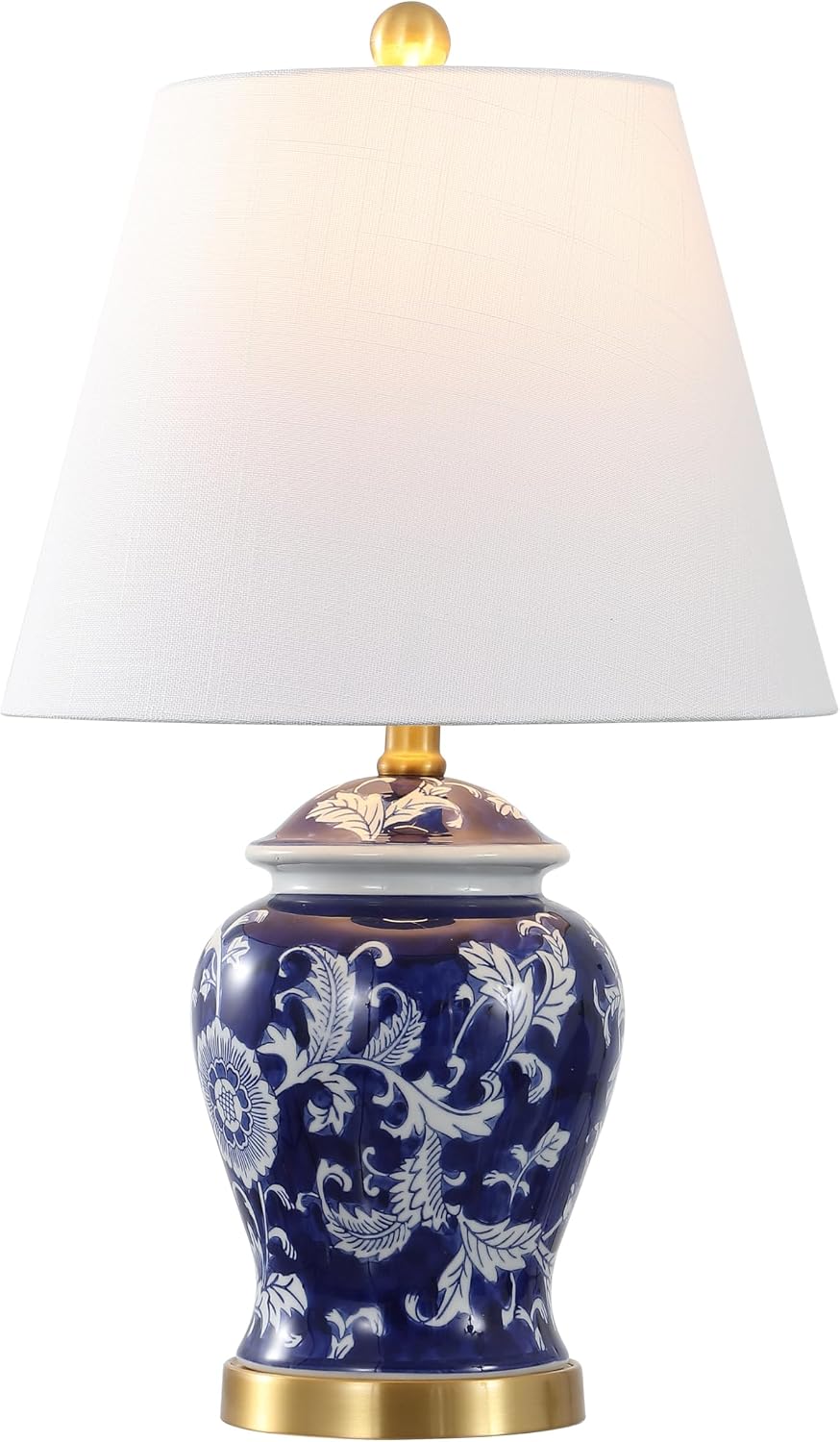 JONATHAN Y 22" Navy/White Ceramic Table Lamp, French Country Chinoiserie Ginger Jar LED Bedside Lamp for Living Room Bedroom, White Linen…