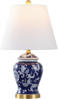JONATHAN Y 22" Navy/White Ceramic Table Lamp, French Country Chinoiserie Ginger Jar LED Bedside Lamp for Living Room Bedroom, White Linen…