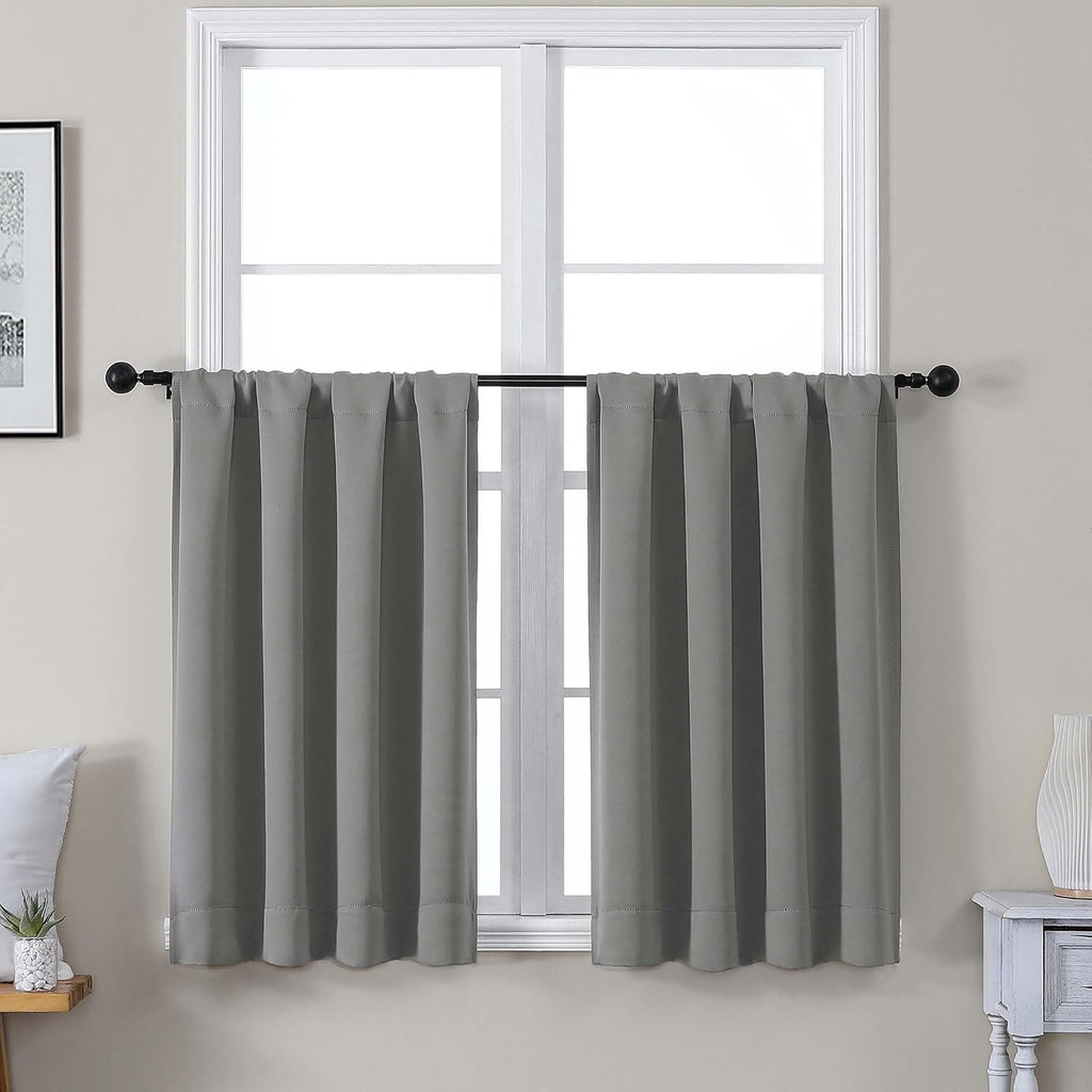 Gwine Light Grey Short Curtains 36 Inches Long, Small Half Window Curtains Thermal Insulated Room Darkening Blackout Curtain for Bathroom…