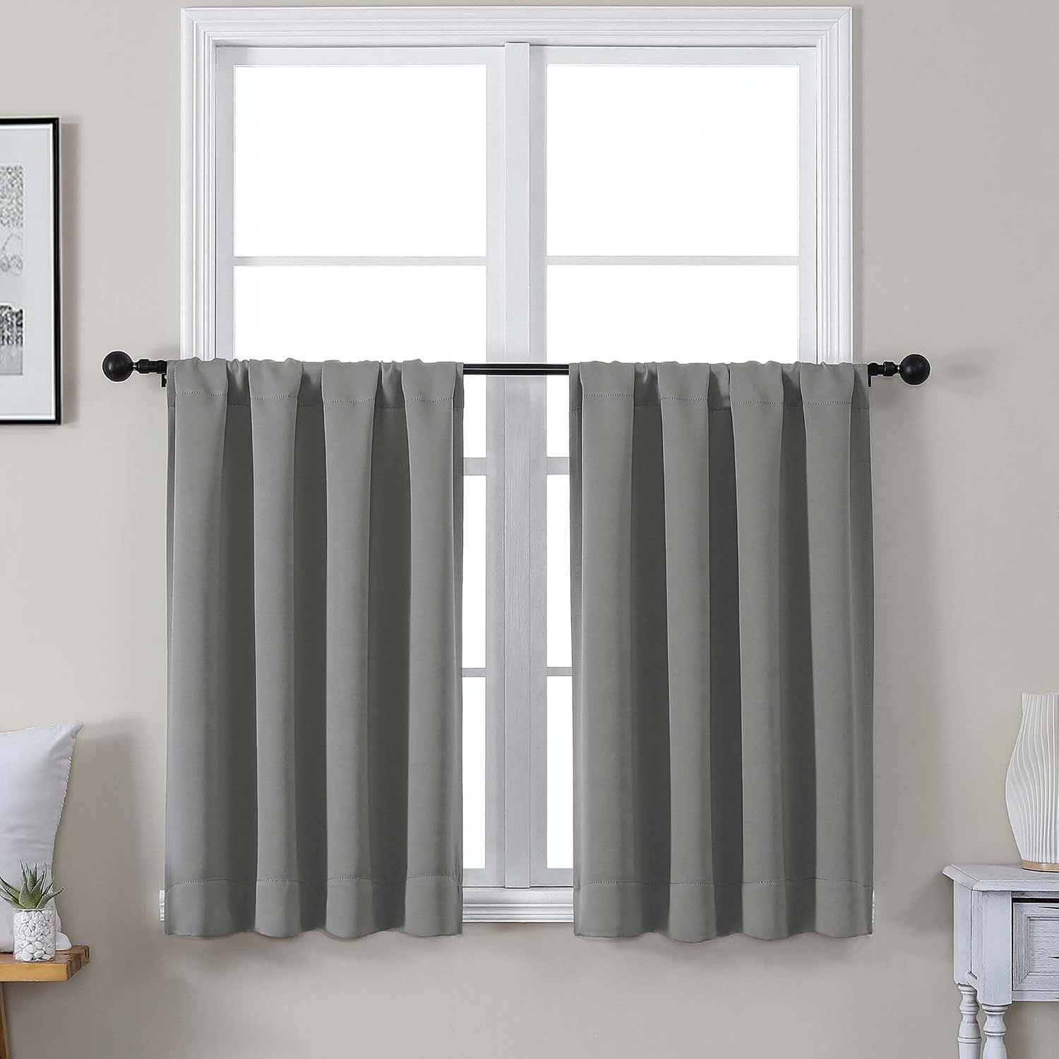 Gwine Light Grey Short Curtains 36 Inches Long, Small Half Window Curtains Thermal Insulated Room Darkening Blackout Curtain for Bathroom…