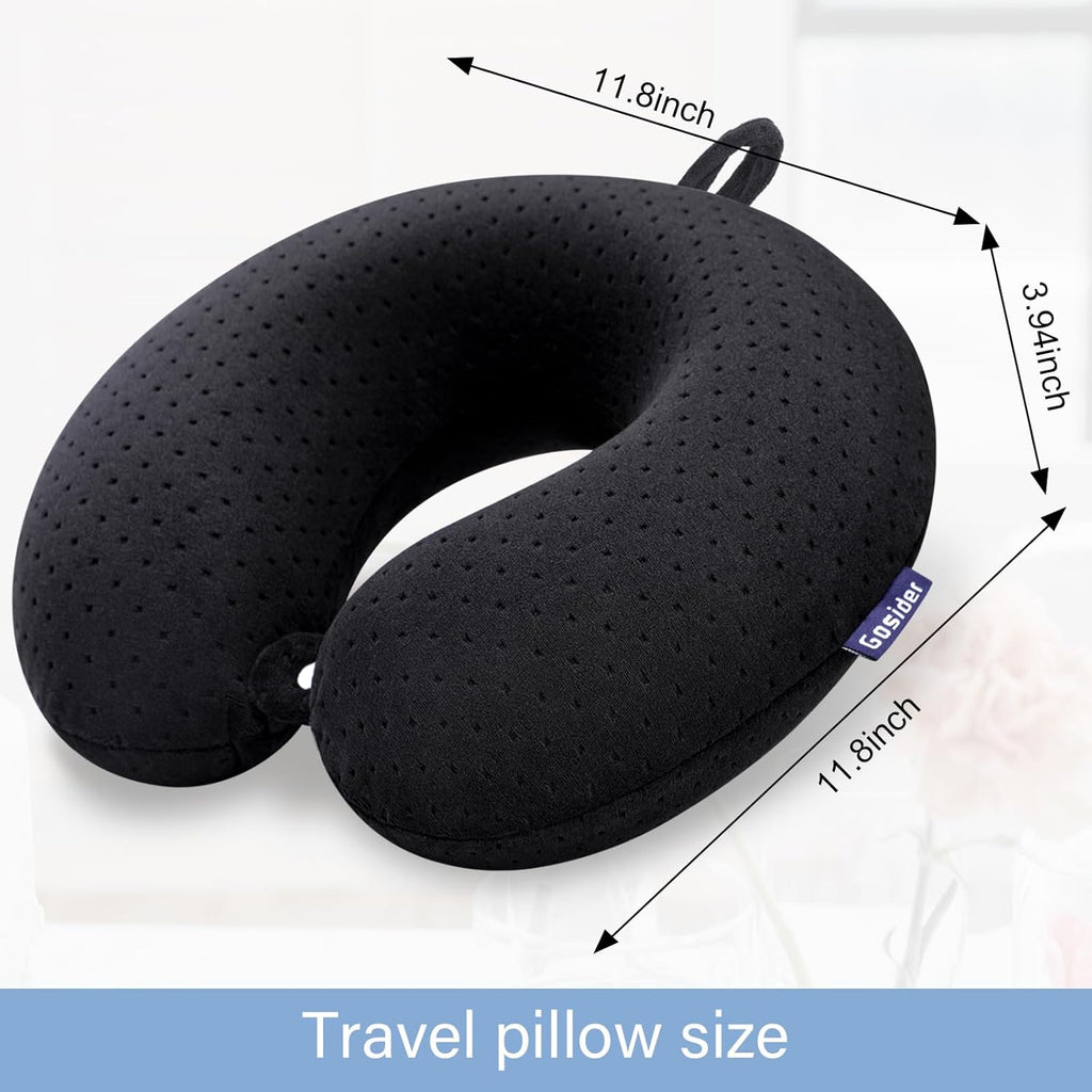 Black Travel Neck Pillow Memory Foam Airplane Pillow for Neck and Head Support Soft Portable U Shape Neck Pillow for Plane, Car & Home…