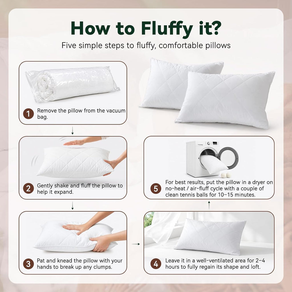Three Geese White Goose Feather Cotton Pillows Queen Size - Soft 600 Thread Count Organic Cotton Cover, Soft Goose Feather Down Pillows…