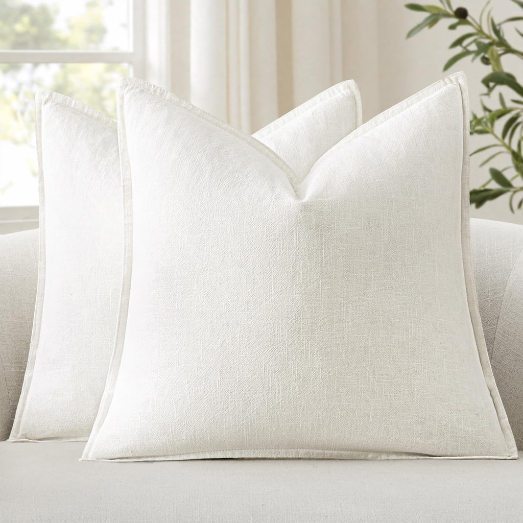 Anroduo Pack of 2 Decorative Linen Pillow Covers Cream White Euro Sham Neutral Farmhouse Boho Soild Cushion Case Soft Accent Pillowcase for…