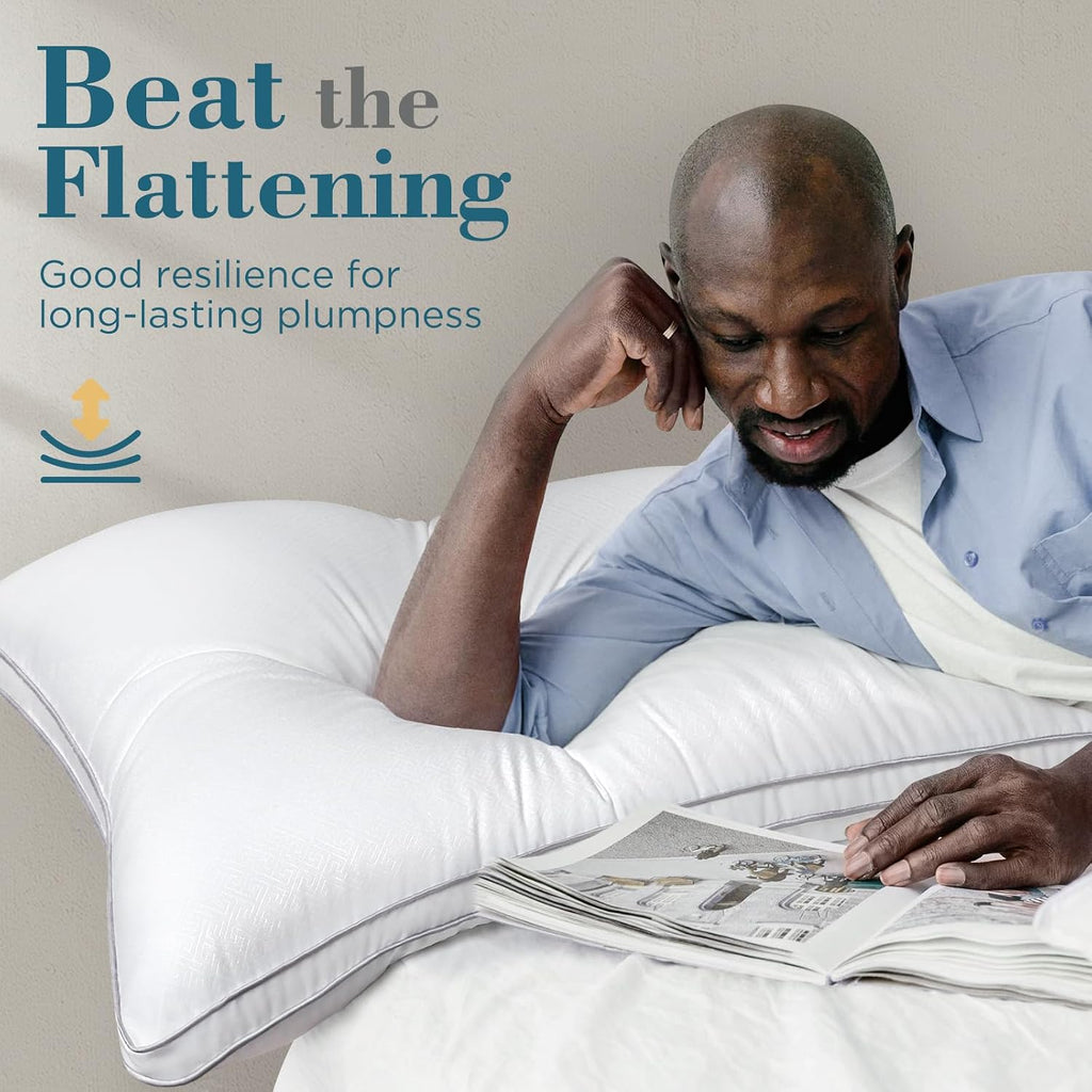 viewstar Bed Pillows Set of 2, Firm Support Down Alternative Gusseted Pillows for Side, Back, or Stomach Sleepers, White, 19" x 33"