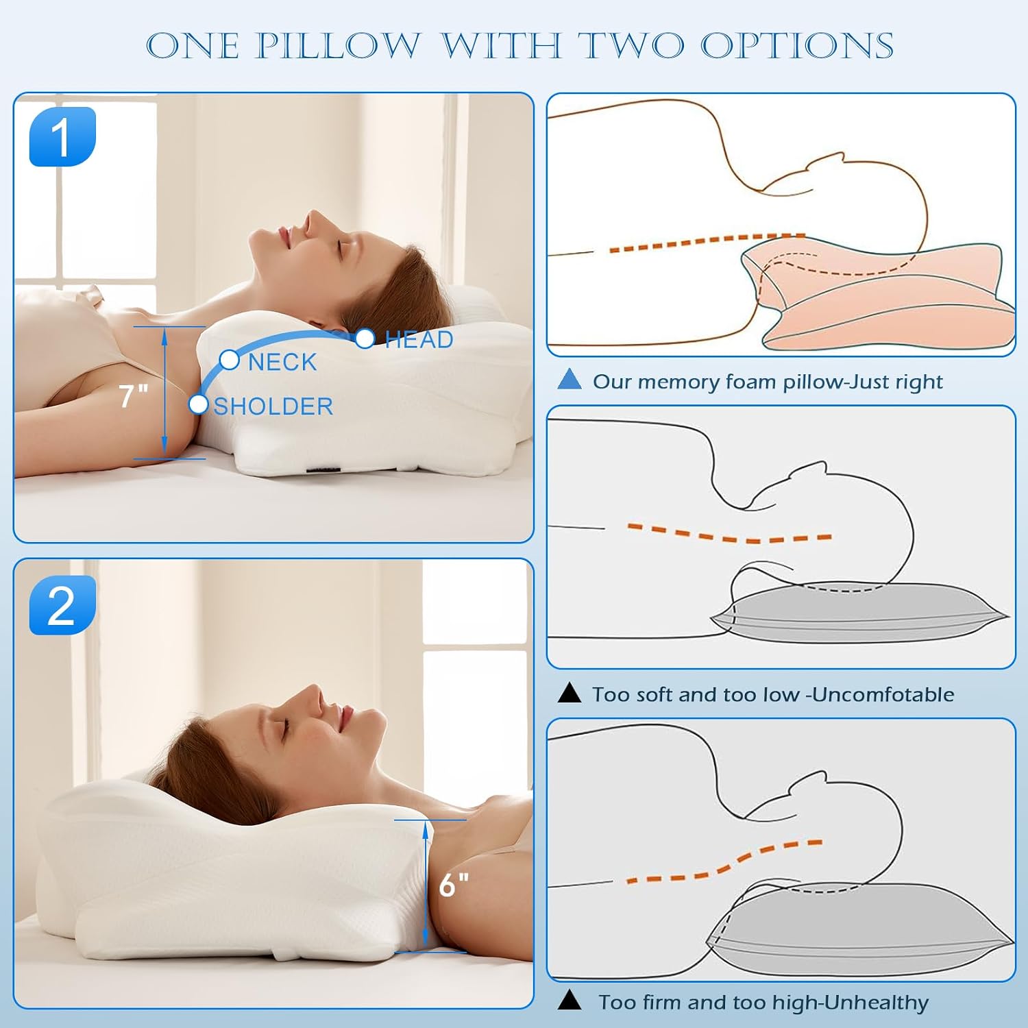 Eucior Cooling Gel Pillows for Neck and Shoulder, Cervical Pillow Cozy Sleeping, Odorless Ergonomic Contour Memory Foam Pillows for Side Back…