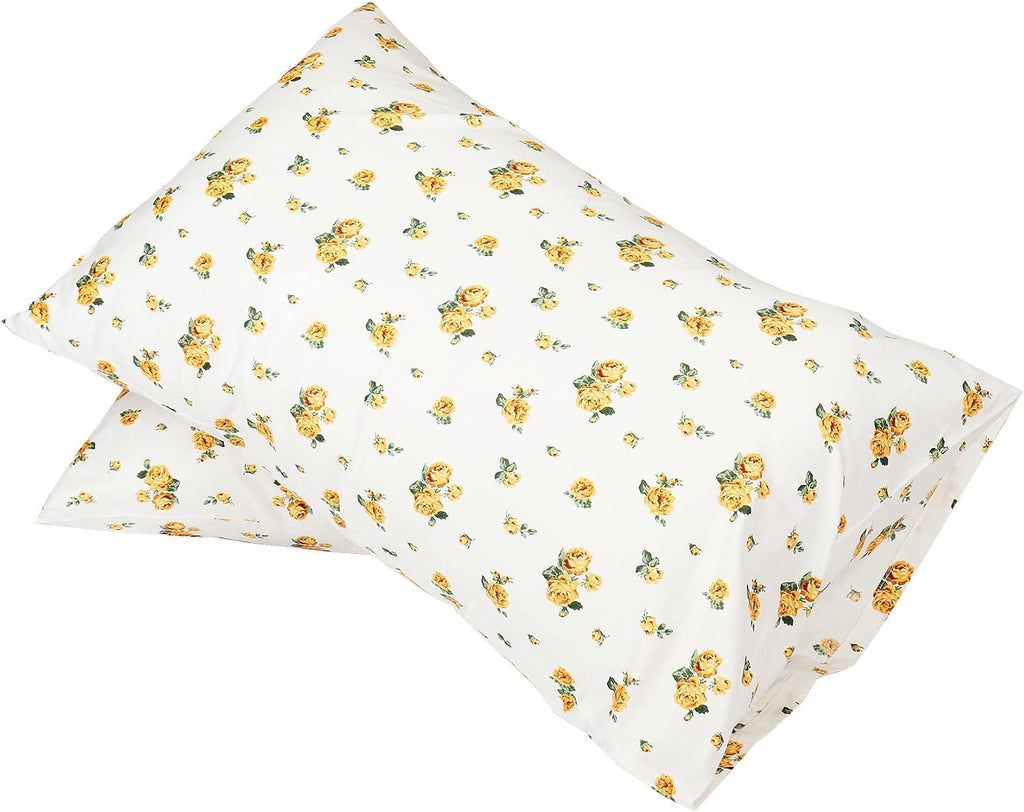 Wbycotbed 2-Piece Cotton Pillowcase Set Queen Size, Floral Printed Hotel Quality Pillow Protectors 20" x 30" 20 Inch Cotton
